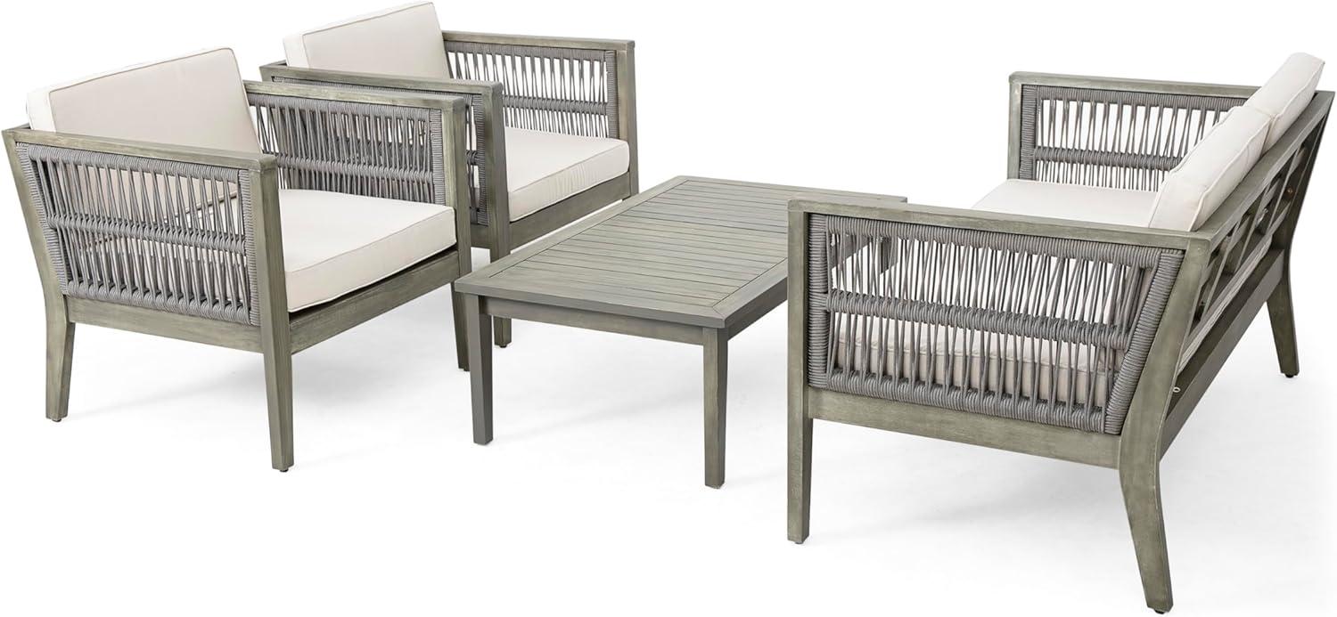 image:imageChristopher Knight Home Outdoor Acacia Wood Patio Set 4Pieces Patio Conversation Set Outdoor Furniture with Coffee Table Patio Deep Seating with Cushion Porch Chairs for Garden GreyBeige