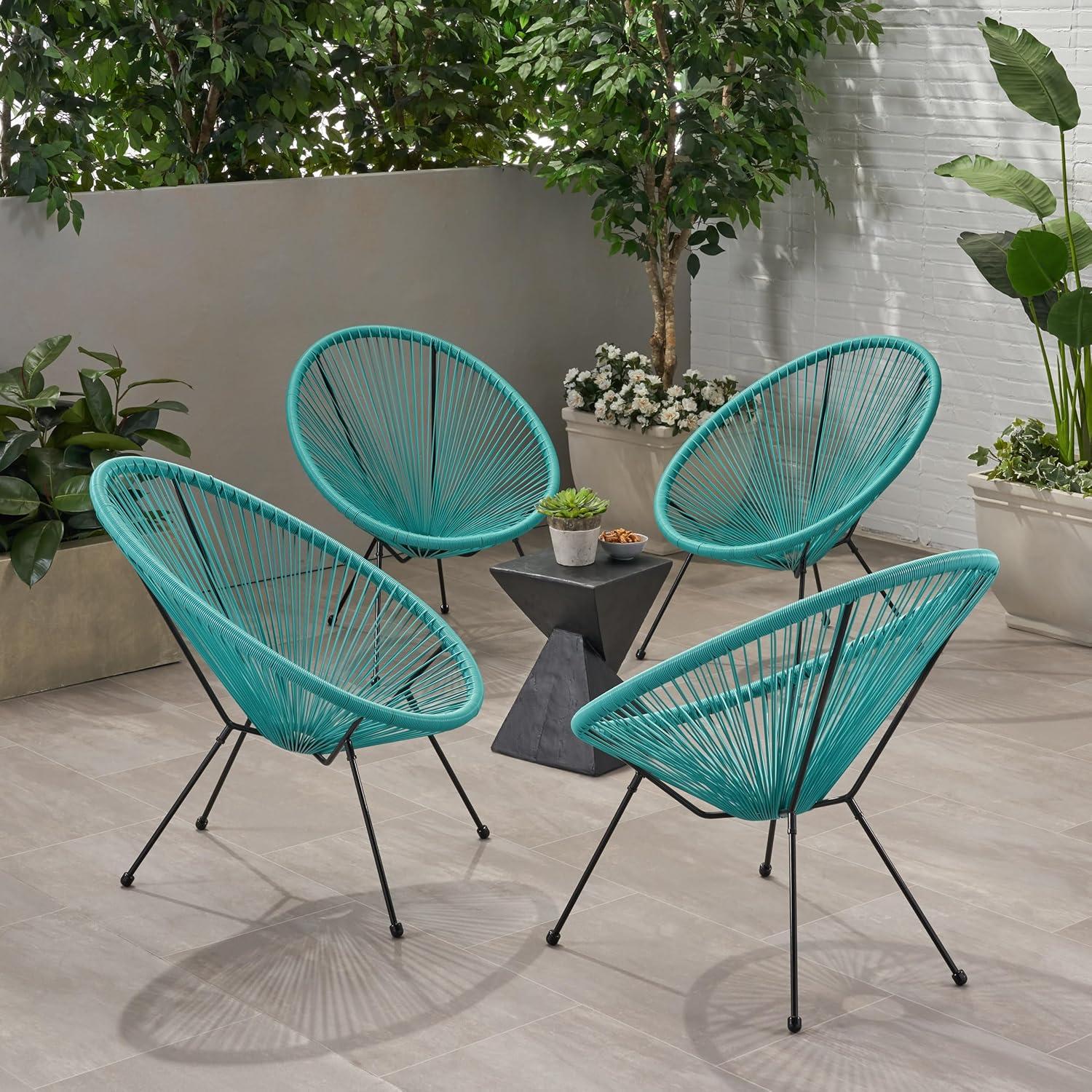 image:imageChristopher Knight Home Outdoor Hammock Weave Chair with Steel Frame Set of 4 Teal and Black