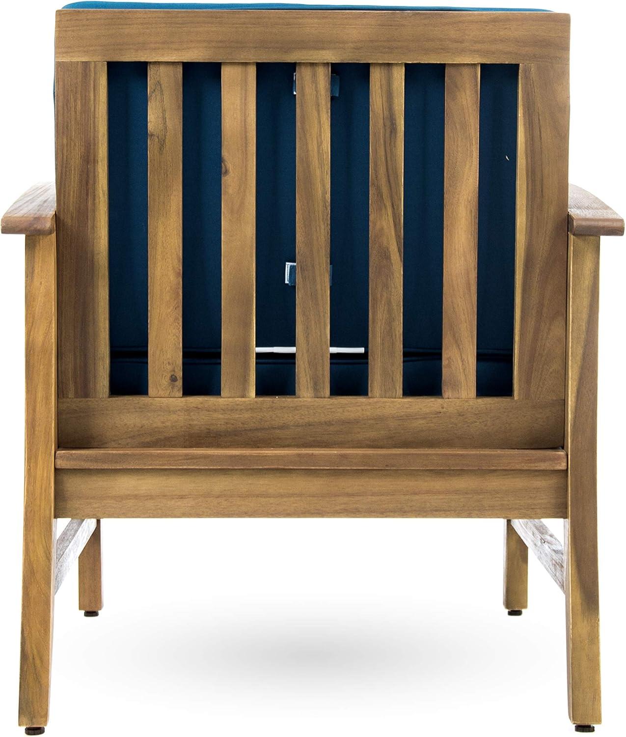 image:imageChristopher Knight Home Perla Outdoor Acacia Wood Club Chairs with Water Resistant Cushions Set of 4 4Pcs Set Teak FinishBlue