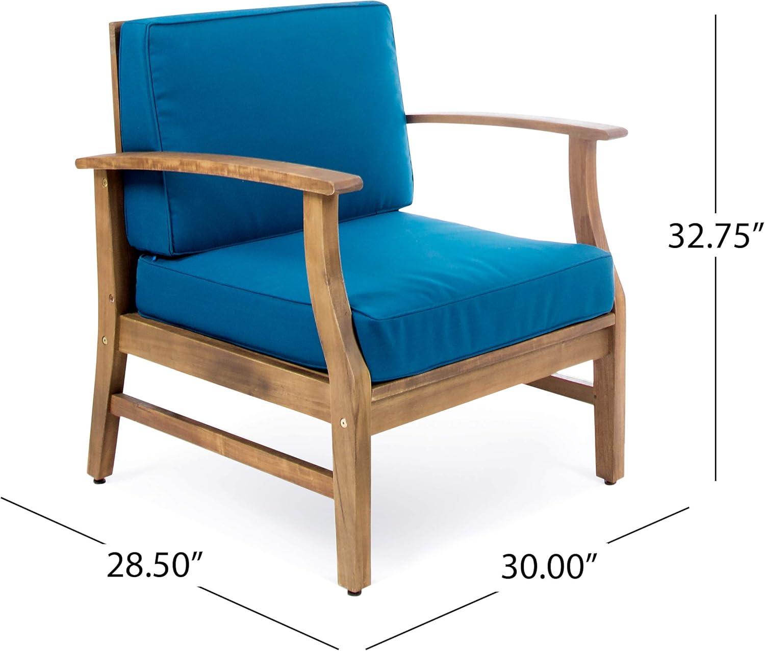 image:imageChristopher Knight Home Perla Outdoor Acacia Wood Club Chairs with Water Resistant Cushions Set of 4 4Pcs Set Teak FinishBlue