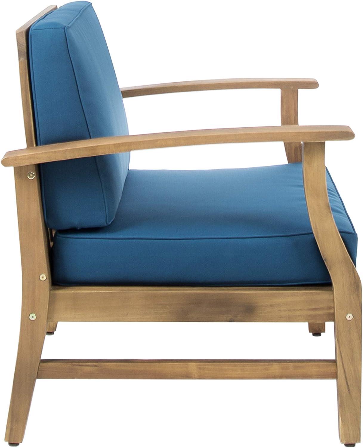 image:imageChristopher Knight Home Perla Outdoor Acacia Wood Club Chairs with Water Resistant Cushions Set of 4 4Pcs Set Teak FinishBlue
