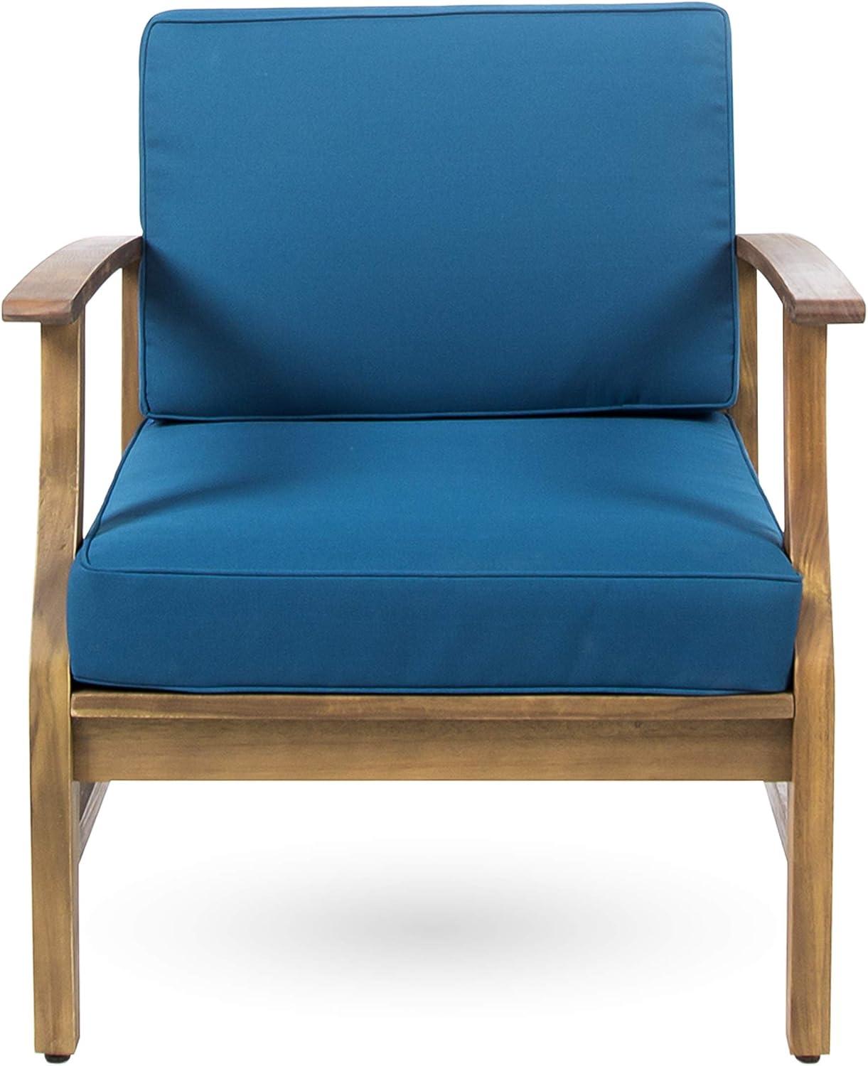 image:imageChristopher Knight Home Perla Outdoor Acacia Wood Club Chairs with Water Resistant Cushions Set of 4 4Pcs Set Teak FinishBlue
