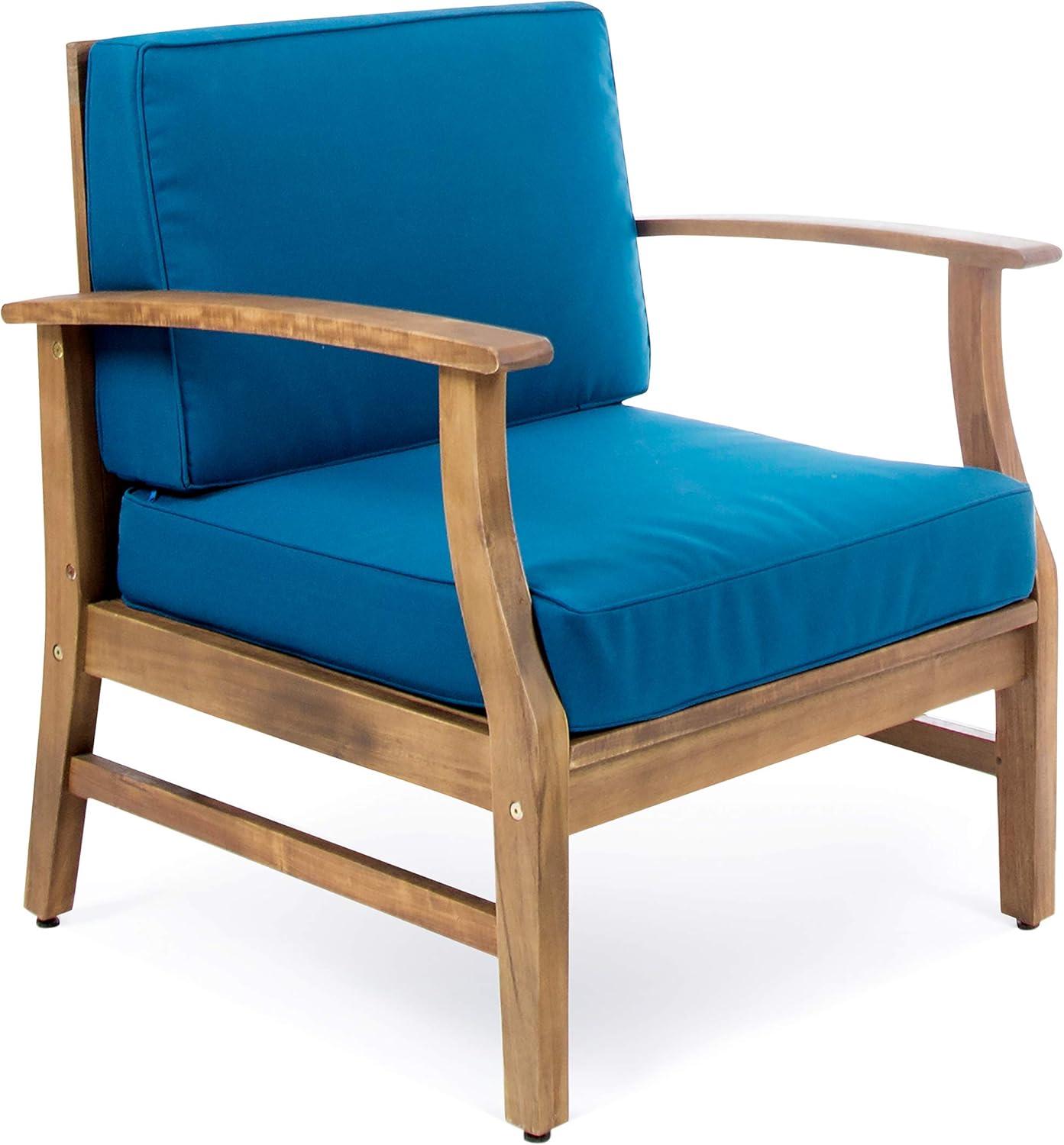 image:imageChristopher Knight Home Perla Outdoor Acacia Wood Club Chairs with Water Resistant Cushions Set of 4 4Pcs Set Teak FinishBlue