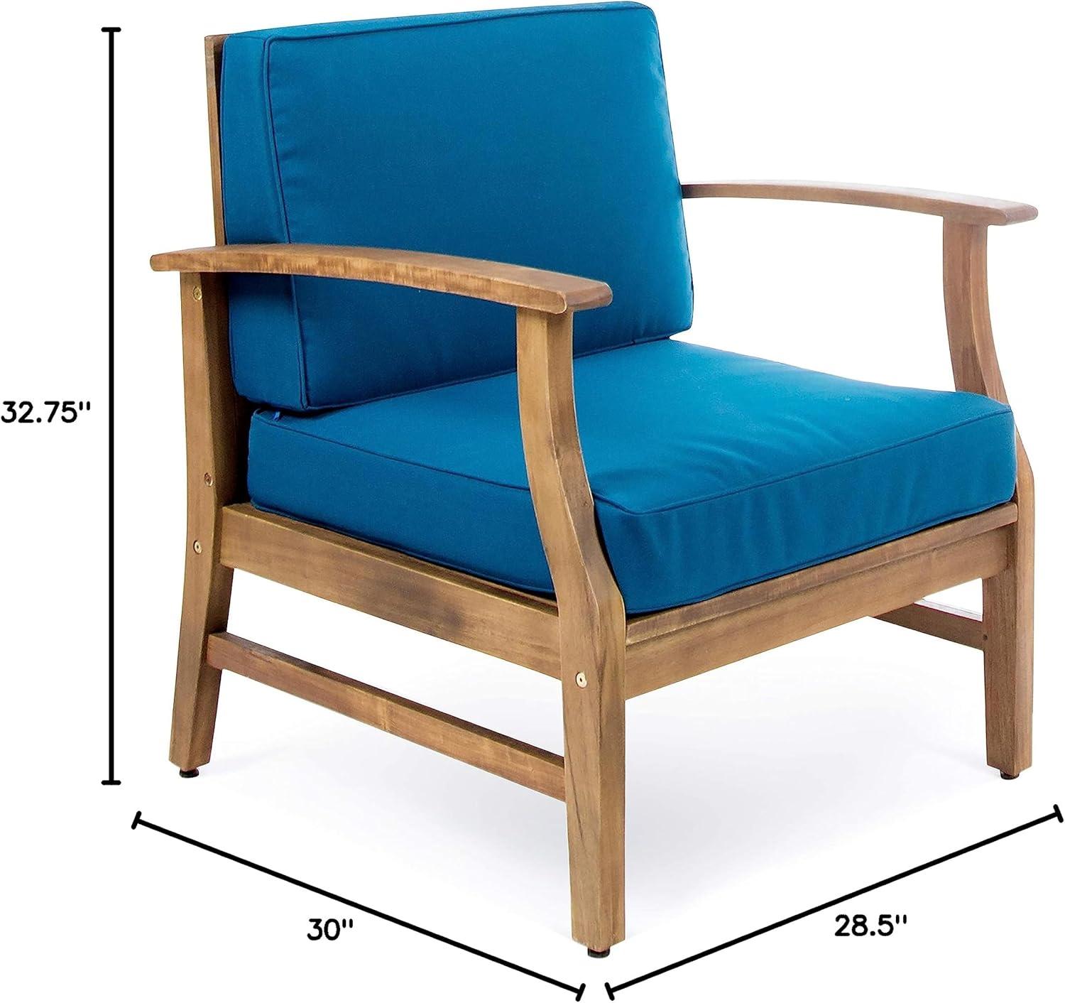 image:imageChristopher Knight Home Perla Outdoor Acacia Wood Club Chairs with Water Resistant Cushions Set of 4 4Pcs Set Teak FinishBlue