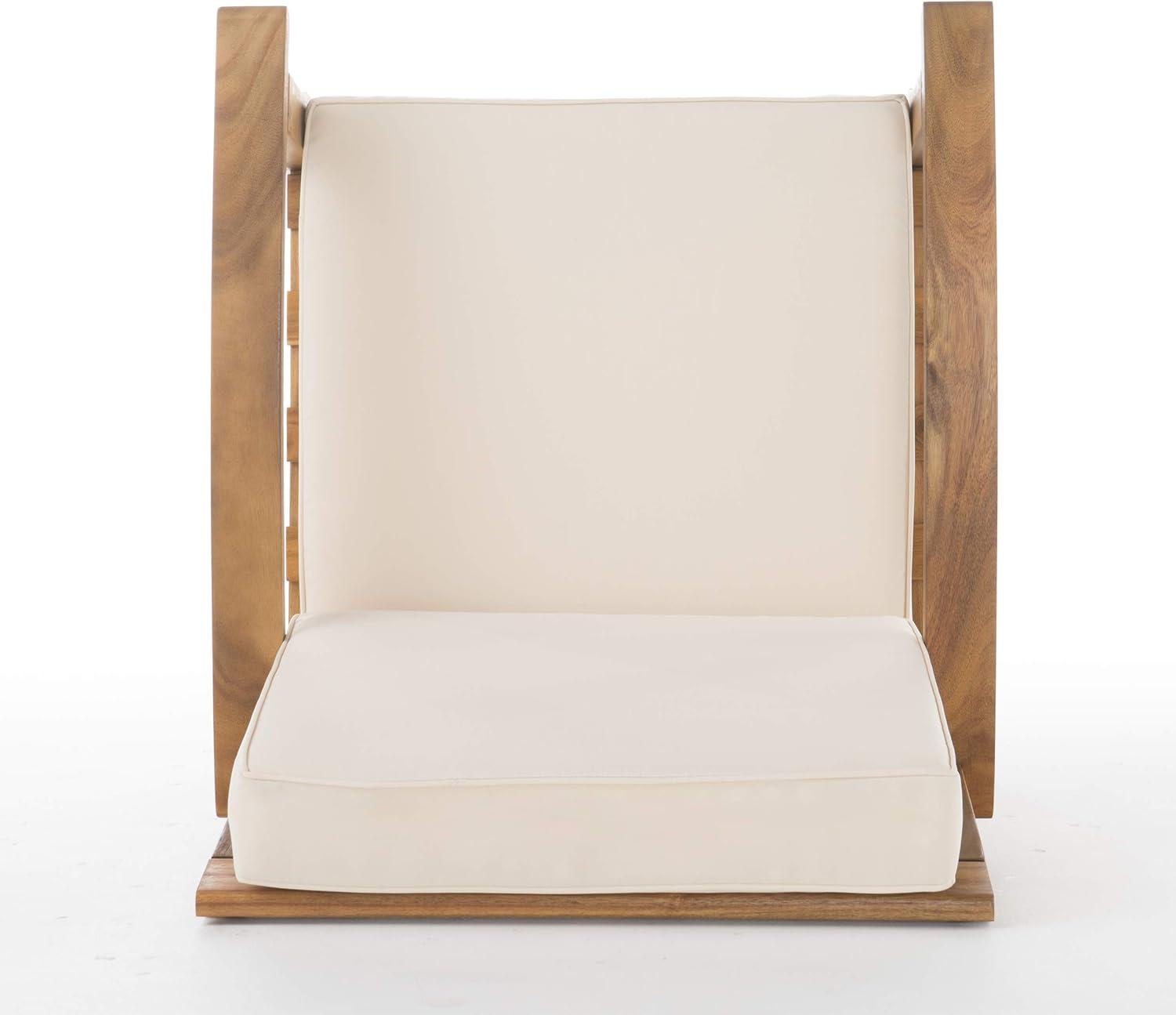 image:imageChristopher Knight Home Peyton Outdoor Wooden Club Chairs with Cushions 4Pcs Set Teak Finish Beige