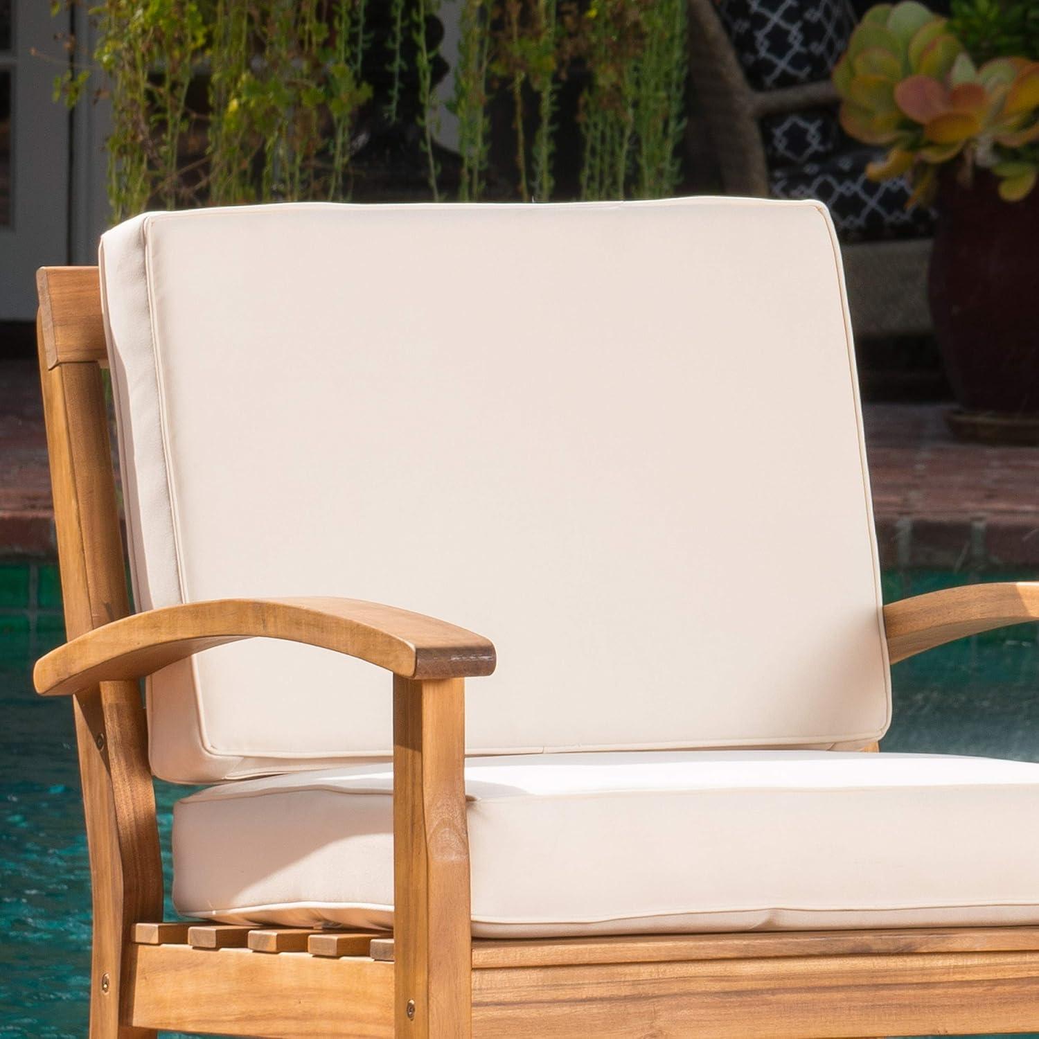 image:imageChristopher Knight Home Peyton Outdoor Wooden Club Chairs with Cushions 4Pcs Set Teak Finish Beige