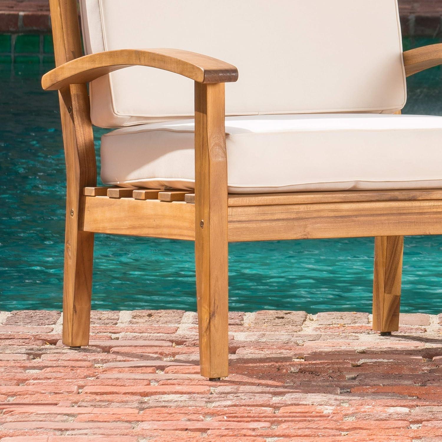 image:imageChristopher Knight Home Peyton Outdoor Wooden Club Chairs with Cushions 4Pcs Set Teak Finish Beige