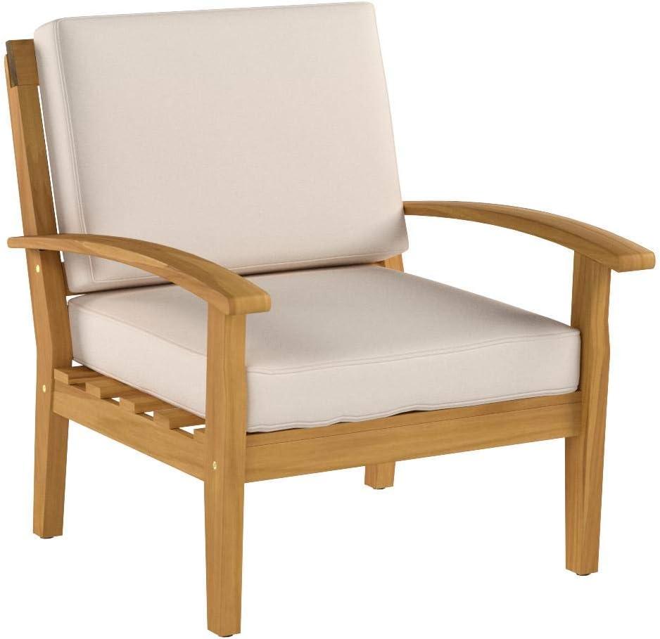 image:imageChristopher Knight Home Peyton Outdoor Wooden Club Chairs with Cushions 4Pcs Set Teak Finish Beige