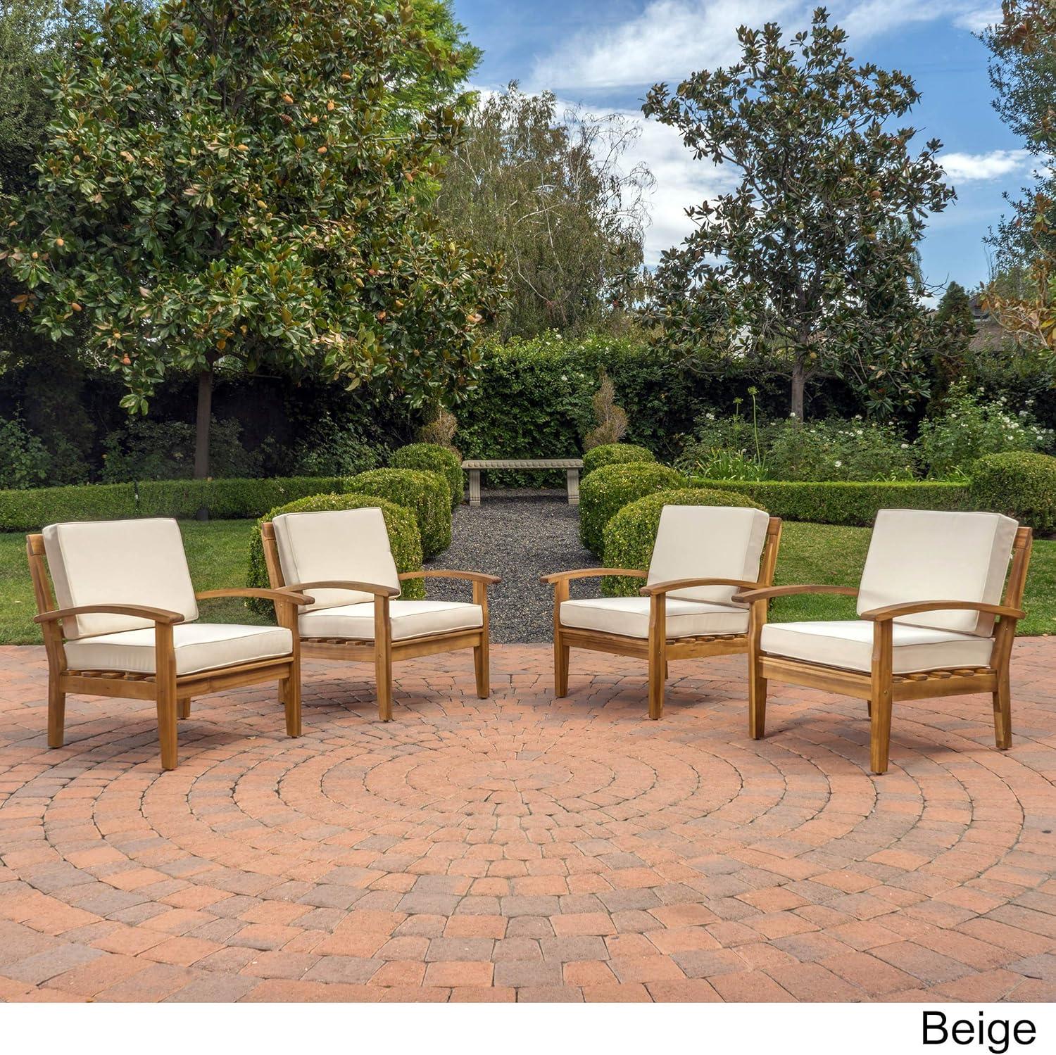 image:imageChristopher Knight Home Peyton Outdoor Wooden Club Chairs with Cushions 4Pcs Set Teak Finish Beige
