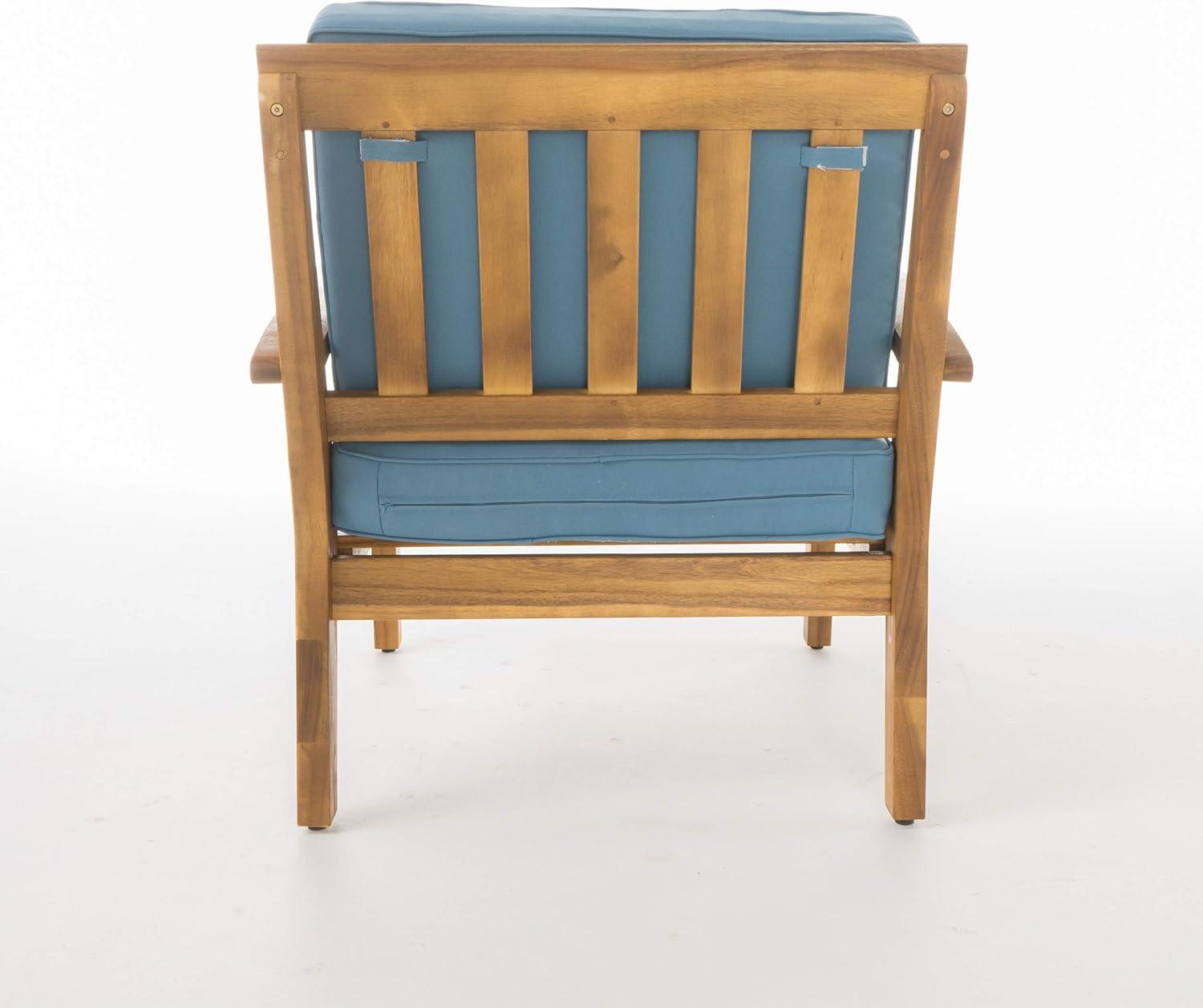 image:imageChristopher Knight Home Peyton Outdoor Wooden Club Chairs with Cushions 4Pcs Set Teak Finish Blue