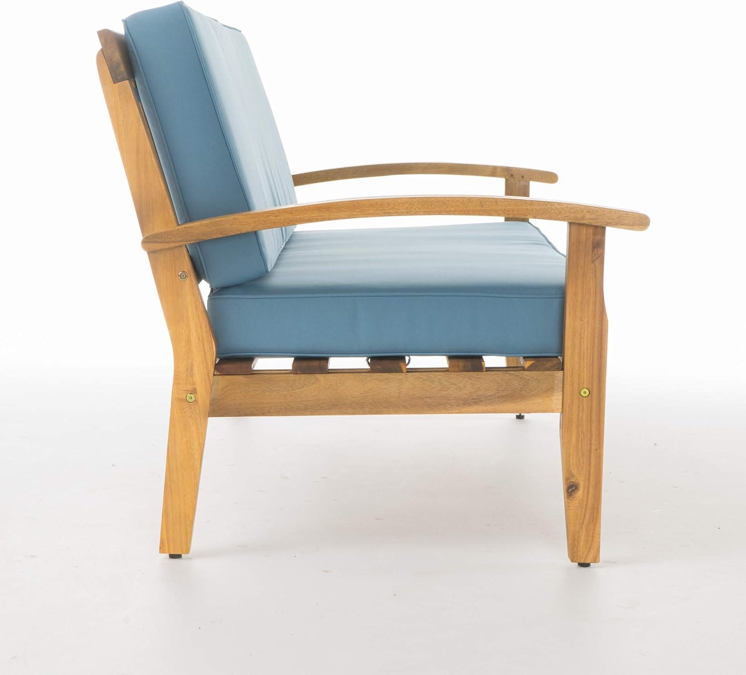 image:imageChristopher Knight Home Peyton Outdoor Wooden Club Chairs with Cushions 4Pcs Set Teak Finish Blue