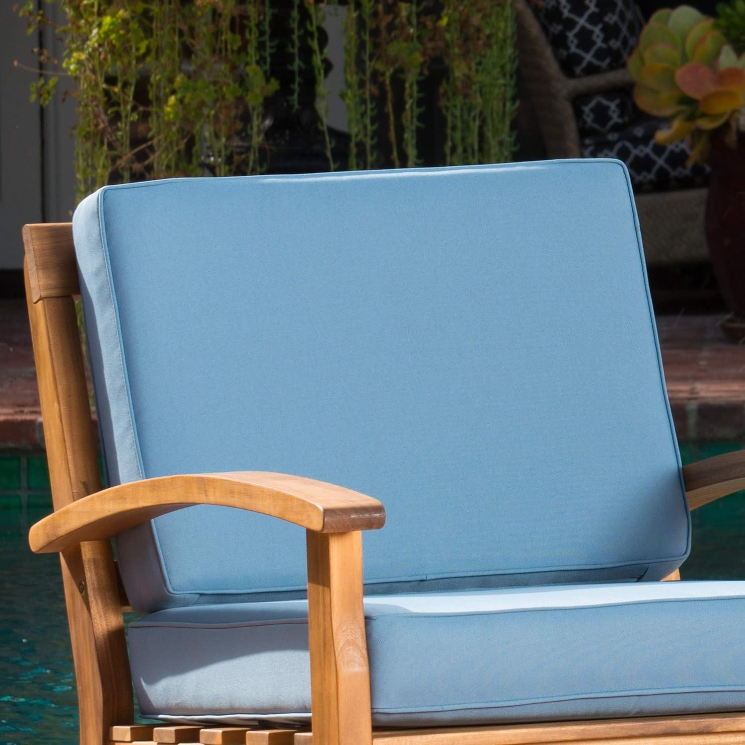 image:imageChristopher Knight Home Peyton Outdoor Wooden Club Chairs with Cushions 4Pcs Set Teak Finish Blue