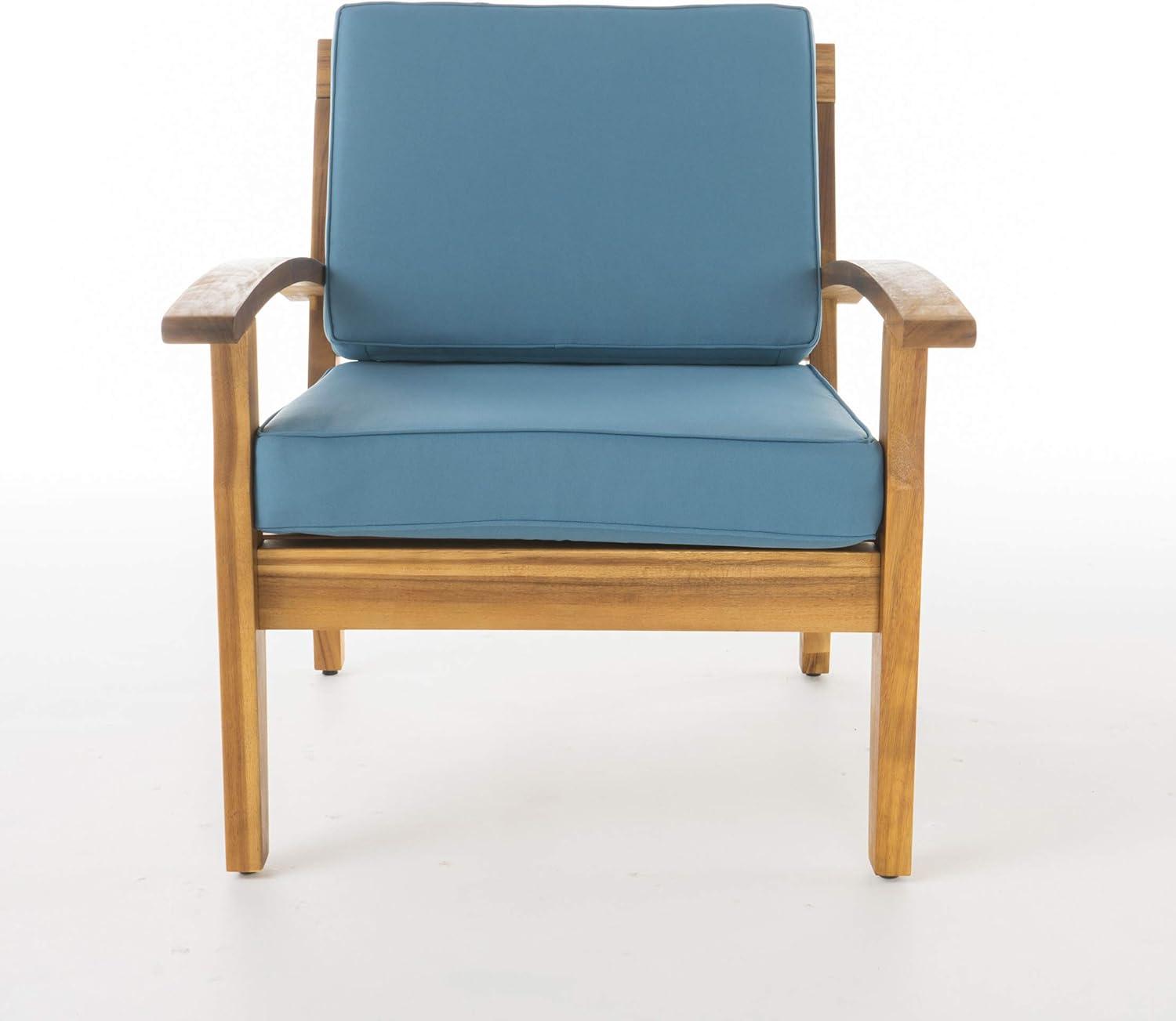 image:imageChristopher Knight Home Peyton Outdoor Wooden Club Chairs with Cushions 4Pcs Set Teak Finish Blue