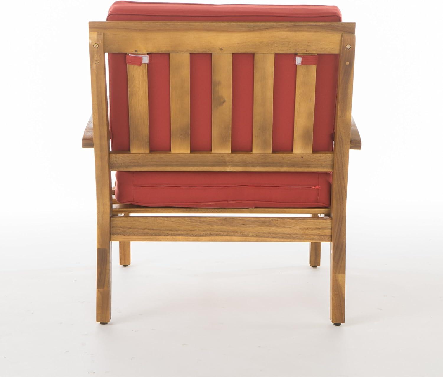 image:imageChristopher Knight Home Peyton Outdoor Wooden Club Chairs with Cushions 4Pcs Set Teak Finish Red