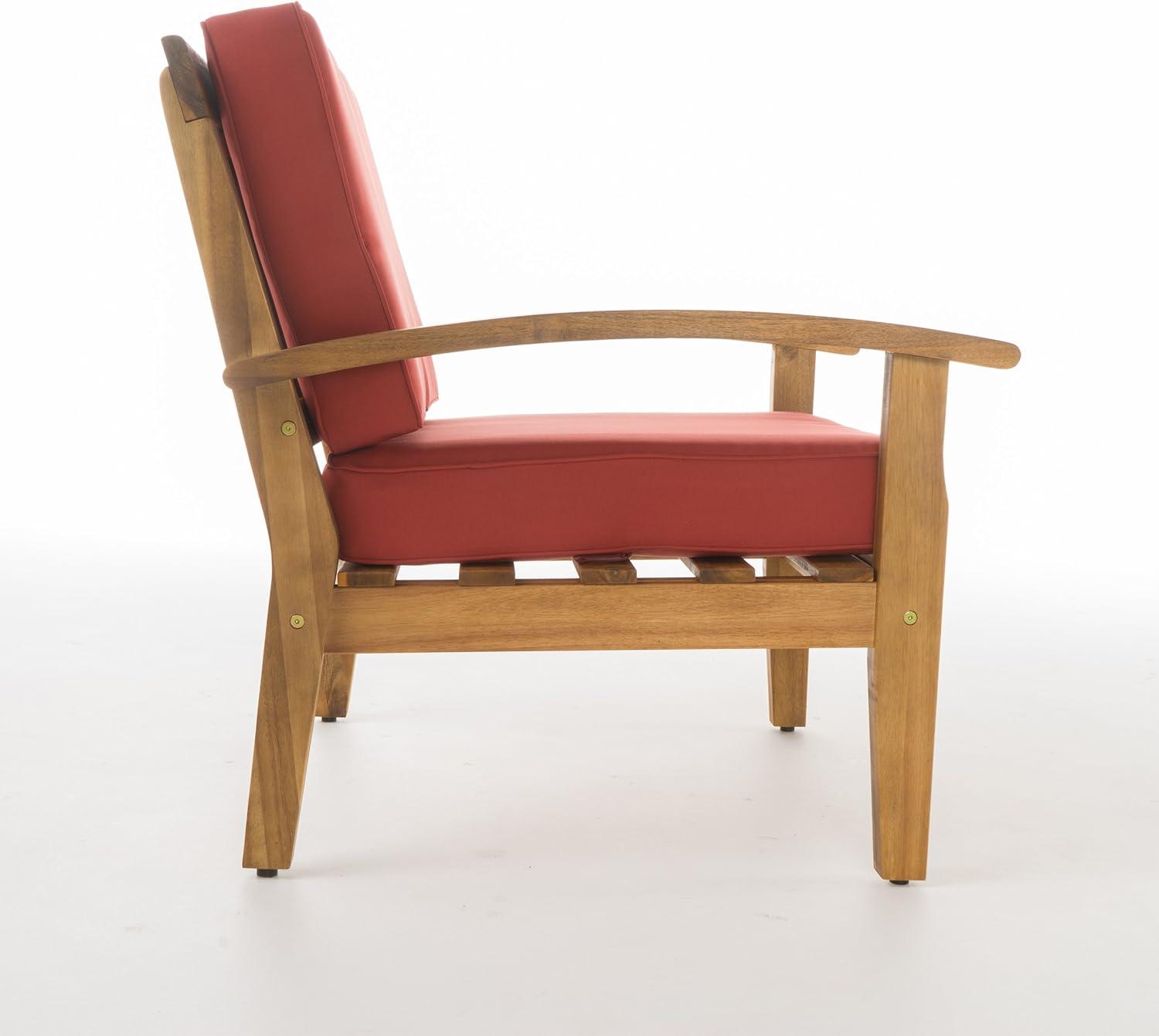 image:imageChristopher Knight Home Peyton Outdoor Wooden Club Chairs with Cushions 4Pcs Set Teak Finish Red