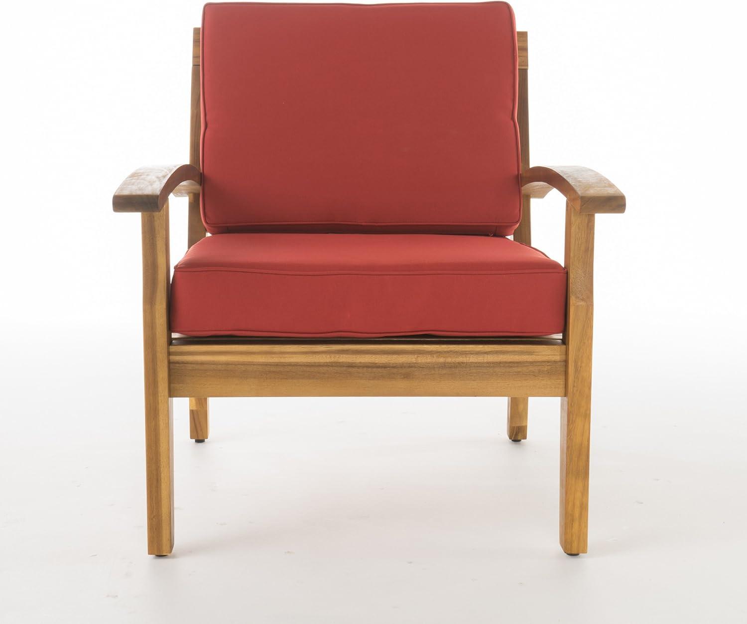 image:imageChristopher Knight Home Peyton Outdoor Wooden Club Chairs with Cushions 4Pcs Set Teak Finish Red