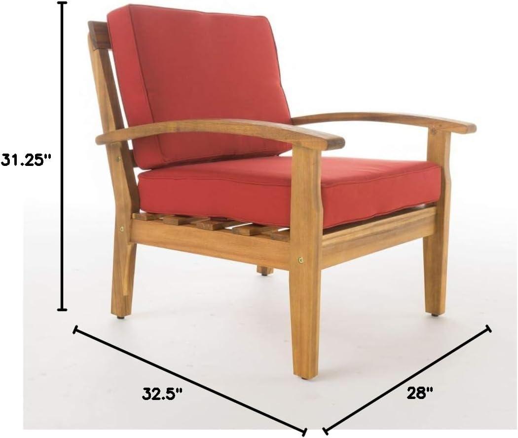 image:imageChristopher Knight Home Peyton Outdoor Wooden Club Chairs with Cushions 4Pcs Set Teak Finish Red