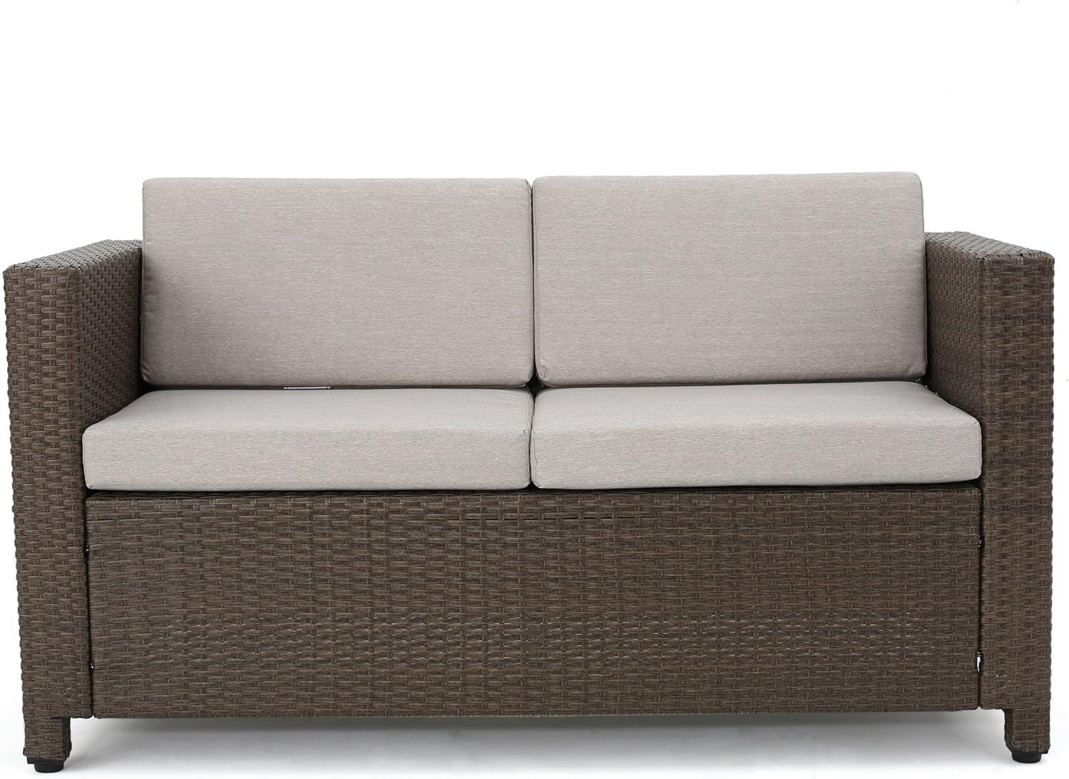 image:imageChristopher Knight Home Puerta Outdoor Wicker Chat Set 4Pcs Set Brown Ceramic Grey