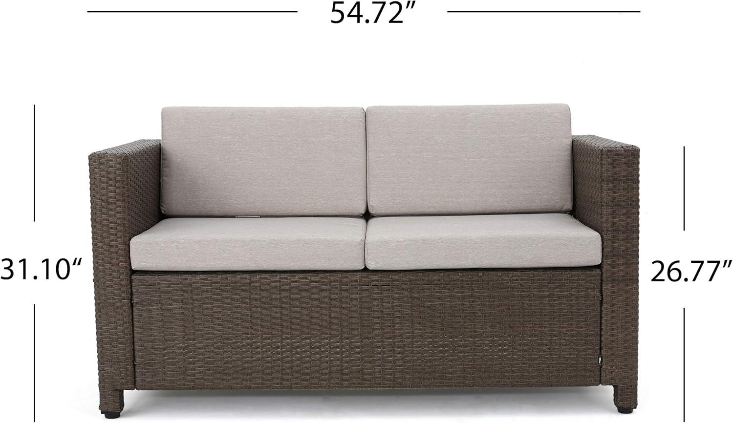 image:imageChristopher Knight Home Puerta Outdoor Wicker Chat Set 4Pcs Set Brown Ceramic Grey