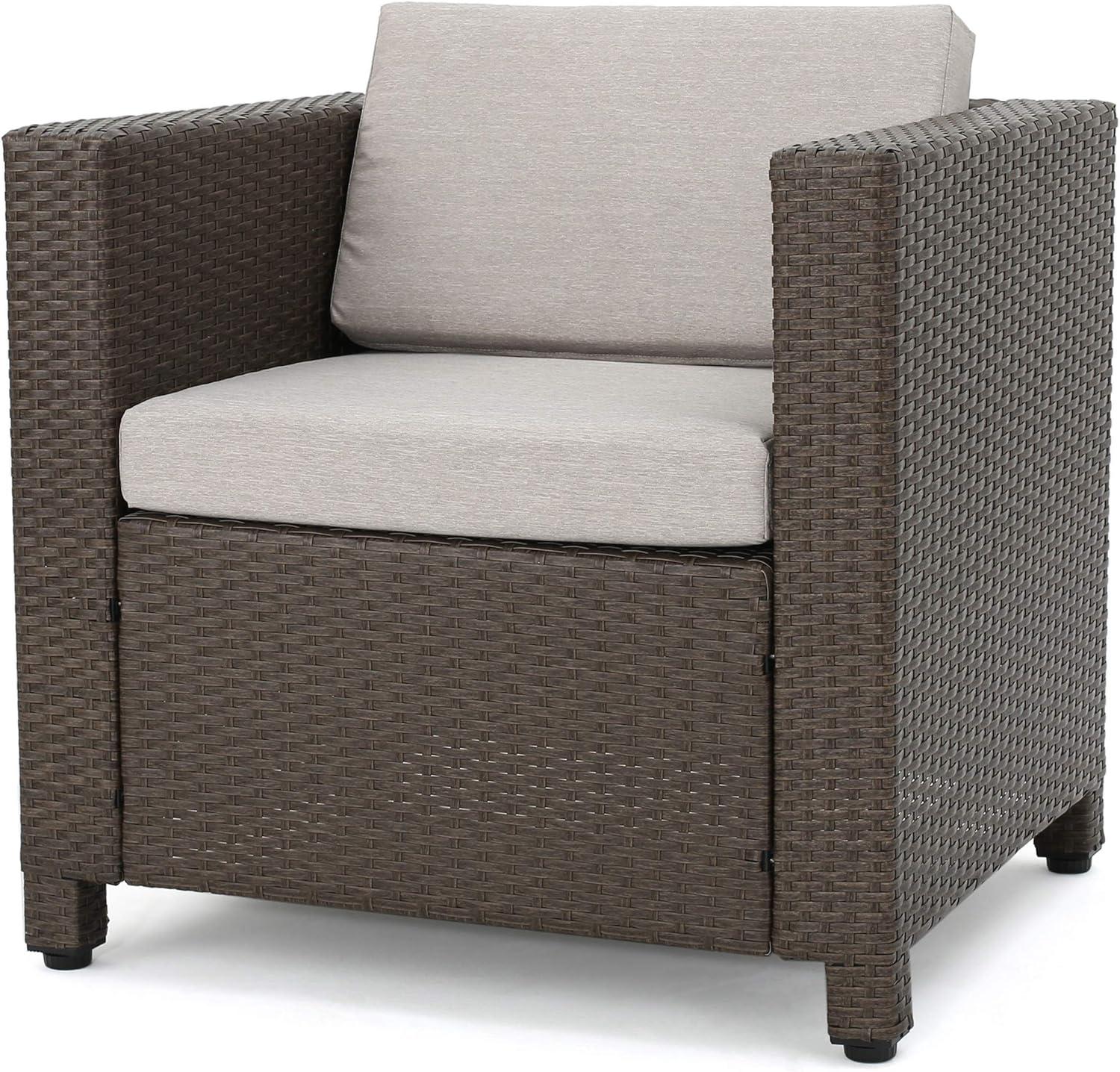 image:imageChristopher Knight Home Puerta Outdoor Wicker Chat Set 4Pcs Set Brown Ceramic Grey