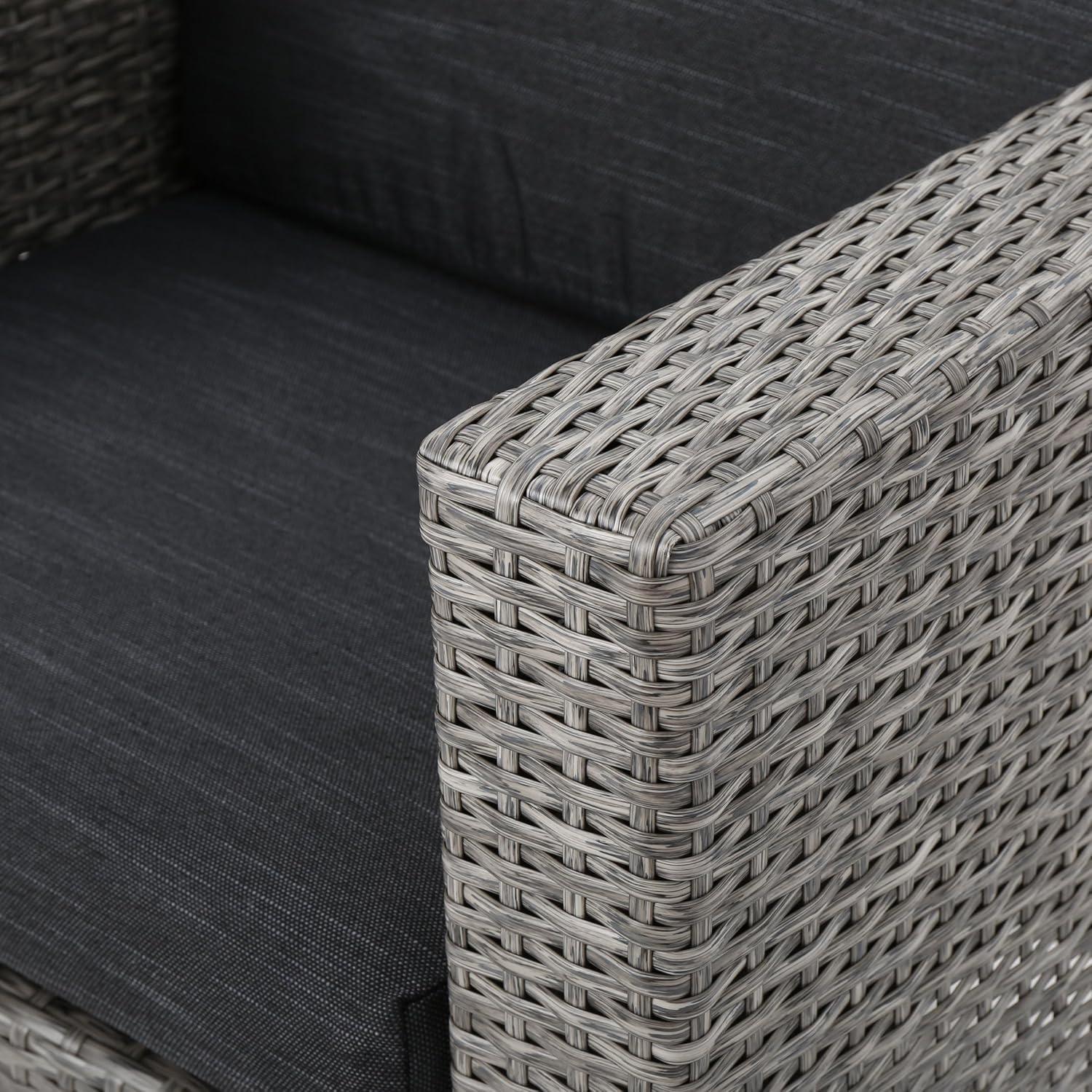 image:imageChristopher Knight Home Puerta Outdoor Wicker Chat Set with Water Resistant Cushions 8Pcs Set Mixed Black Dark Grey