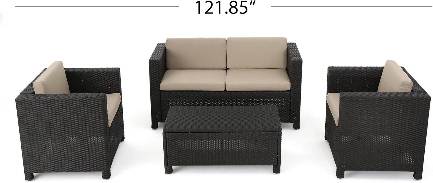 image:imageChristopher Knight Home Puerta Wicker Chat Set 4 Piece BeigeDark Brown