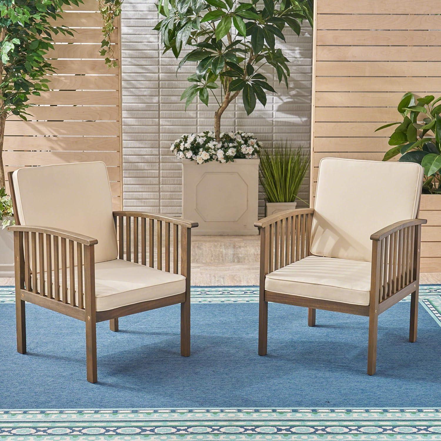 image:imageChristopher Knight Home Ray Acacia Outdoor Acacia Wood Club Chairs Gray and Cream Set of 2