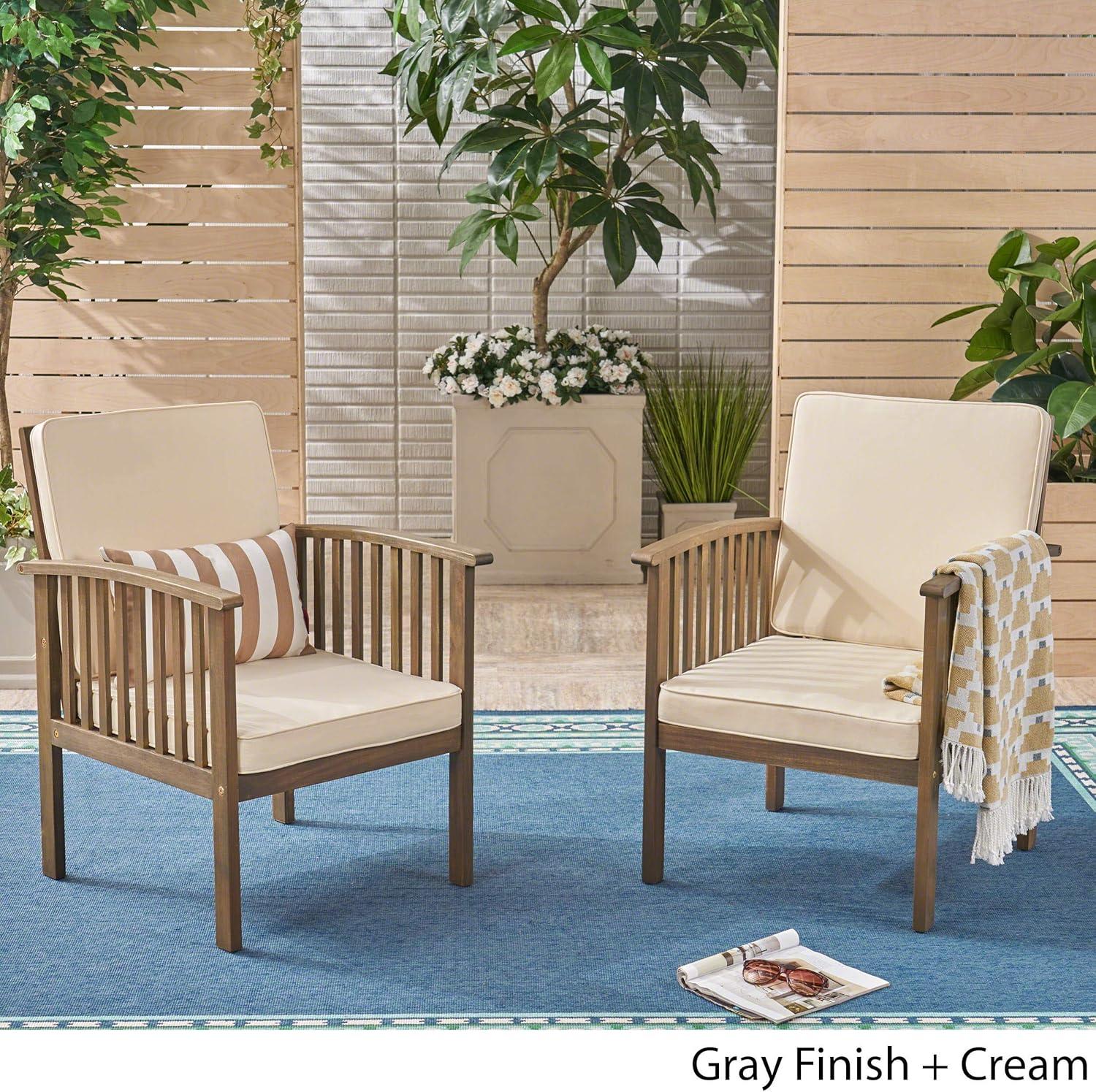 image:imageChristopher Knight Home Ray Acacia Outdoor Acacia Wood Club Chairs Gray and Cream Set of 2