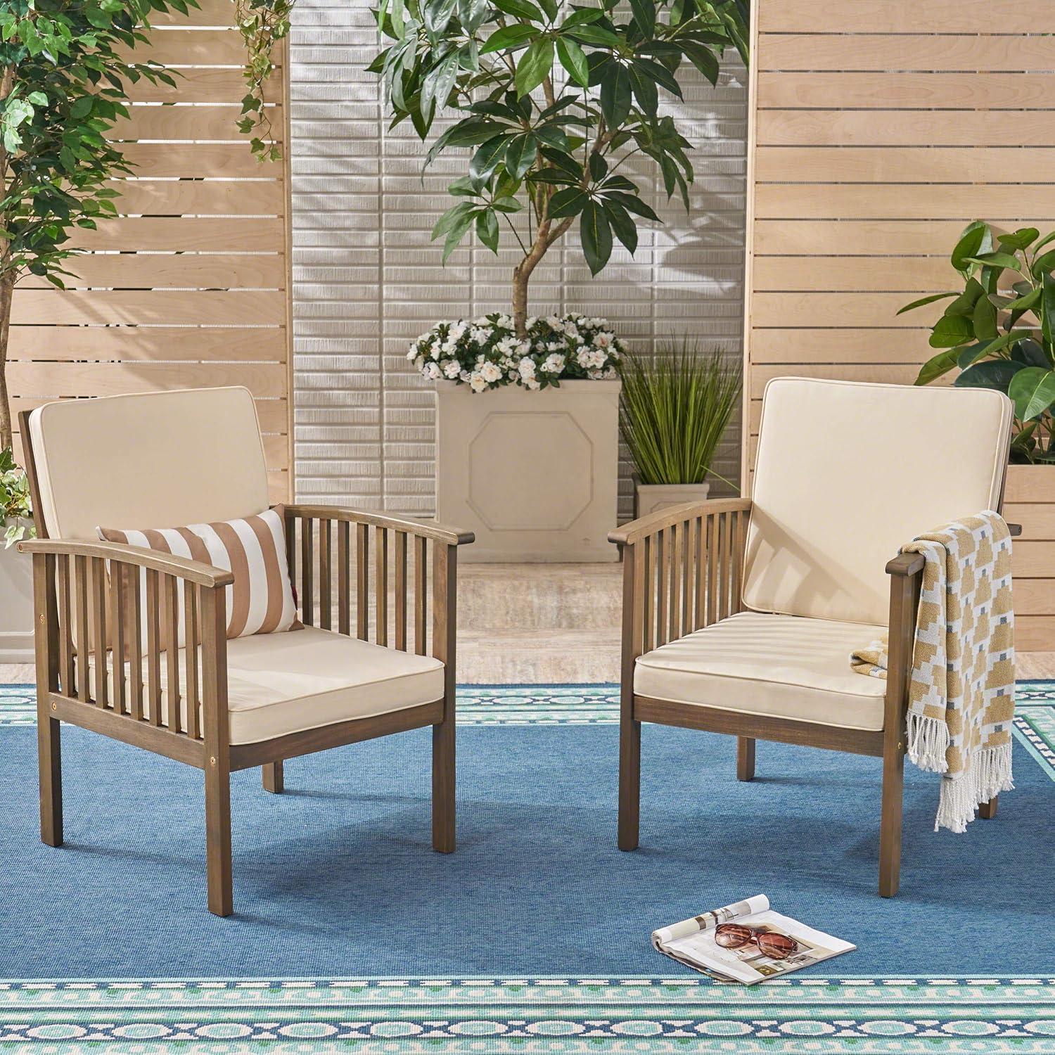 image:imageChristopher Knight Home Ray Acacia Outdoor Acacia Wood Club Chairs Gray and Cream Set of 2