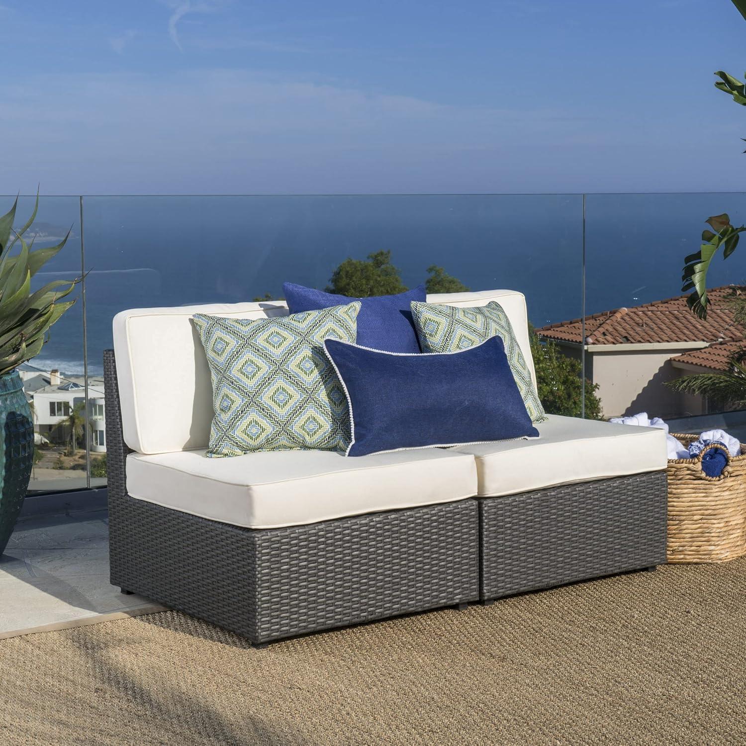 image:imageChristopher Knight Home Santa Cruz Outdoor Wicker Armless Sectional Sofa Seat Gray 2Pcs Set GreyWhite