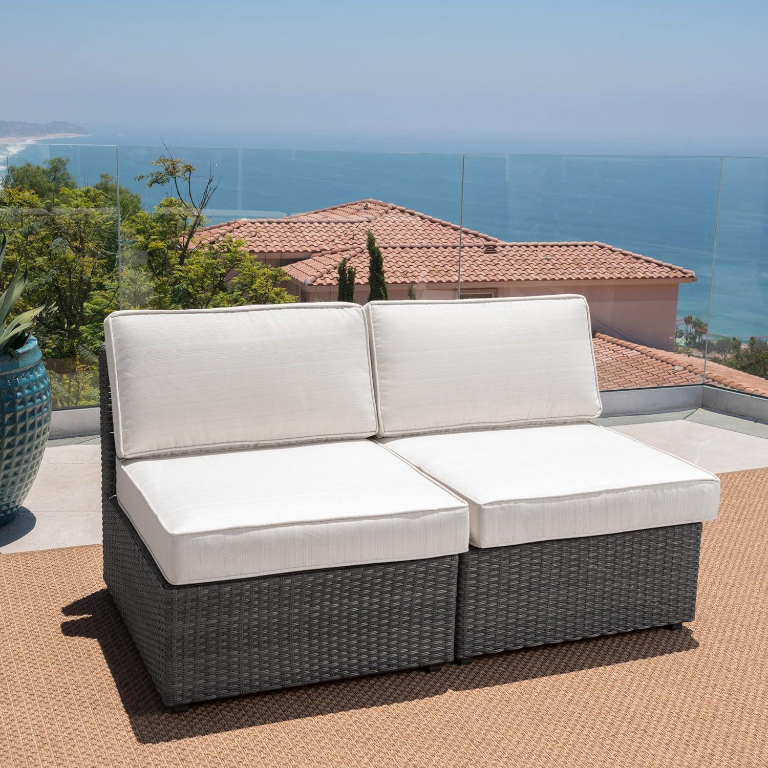 image:imageChristopher Knight Home Santa Cruz Outdoor Wicker Armless Sectional Sofa Seat Gray 2Pcs Set GreyWhite