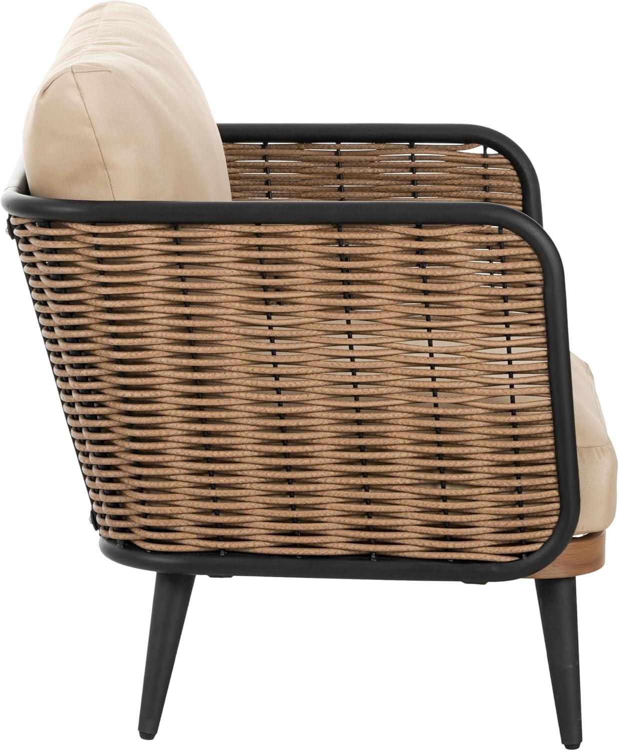 image:imageChristopher Knight Home Tobin Patio Wicker Accent Chair WaterResistant CushionOutdoor Lounge ChairWoven Faux Rattan BackrestampArmrestSturdy Metal Frame GardenBackyard ArmchairBrownBlackBeige