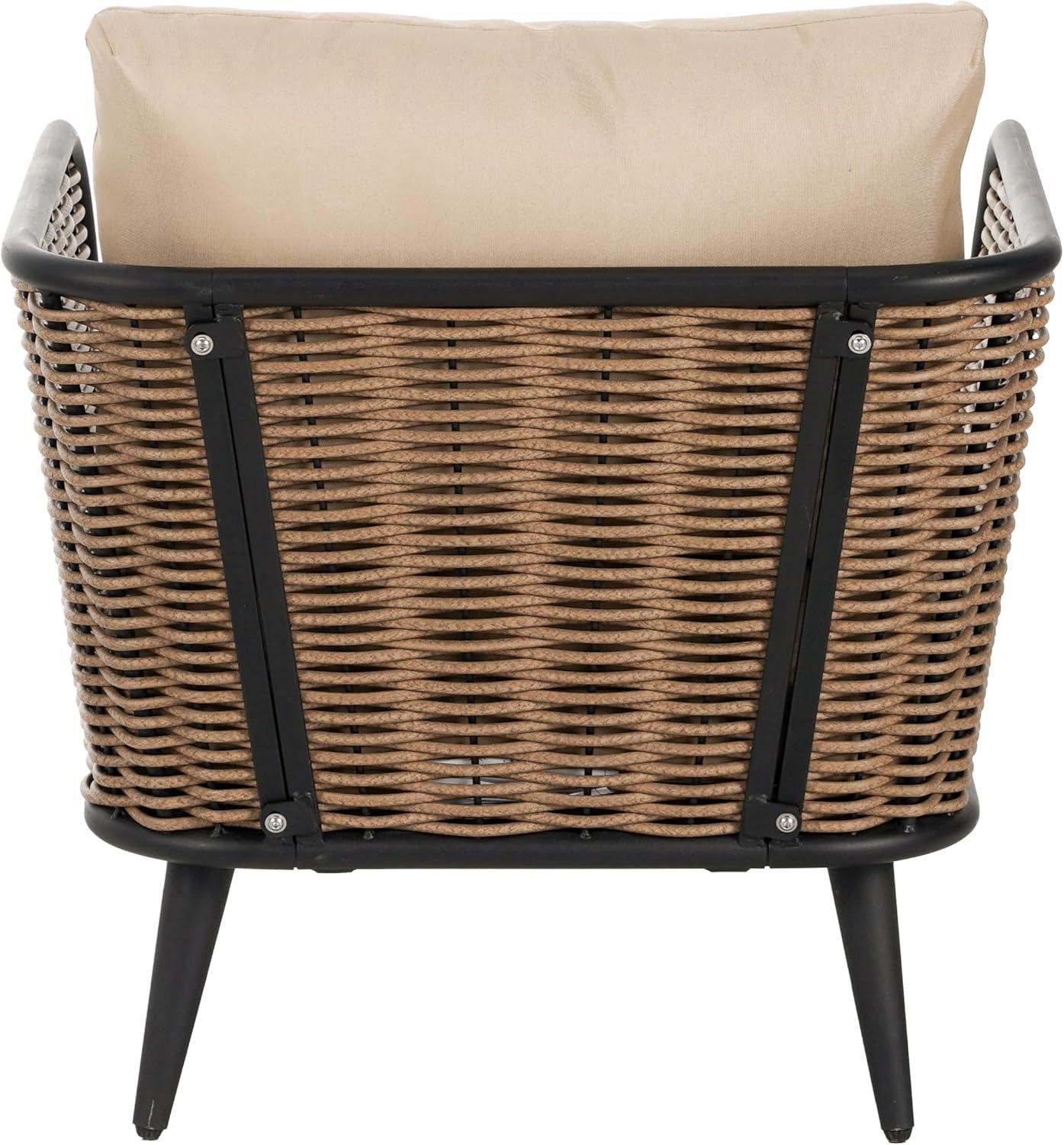 image:imageChristopher Knight Home Tobin Patio Wicker Accent Chair WaterResistant CushionOutdoor Lounge ChairWoven Faux Rattan BackrestampArmrestSturdy Metal Frame GardenBackyard ArmchairBrownBlackBeige