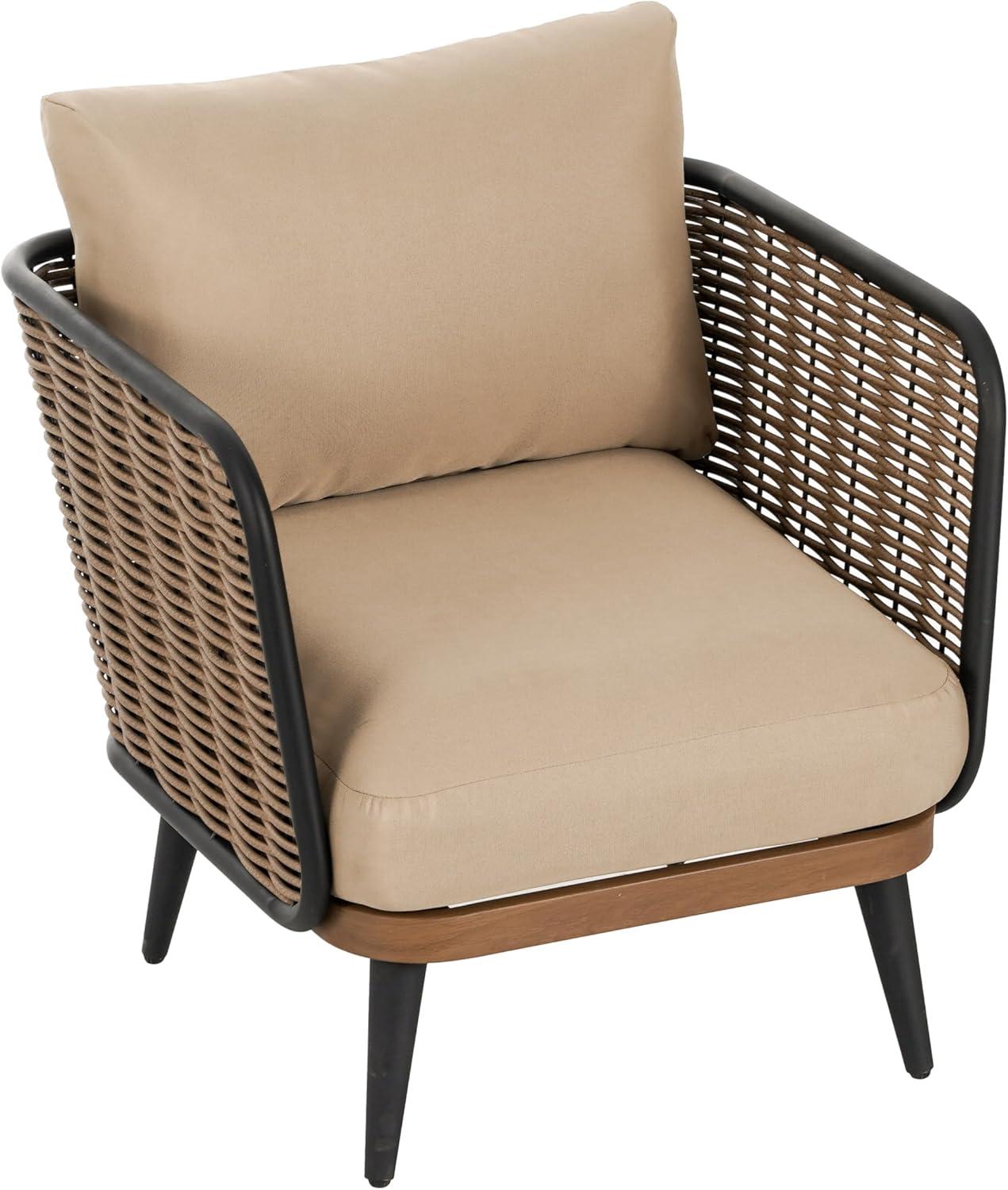 image:imageChristopher Knight Home Tobin Patio Wicker Accent Chair WaterResistant CushionOutdoor Lounge ChairWoven Faux Rattan BackrestampArmrestSturdy Metal Frame GardenBackyard ArmchairBrownBlackBeige