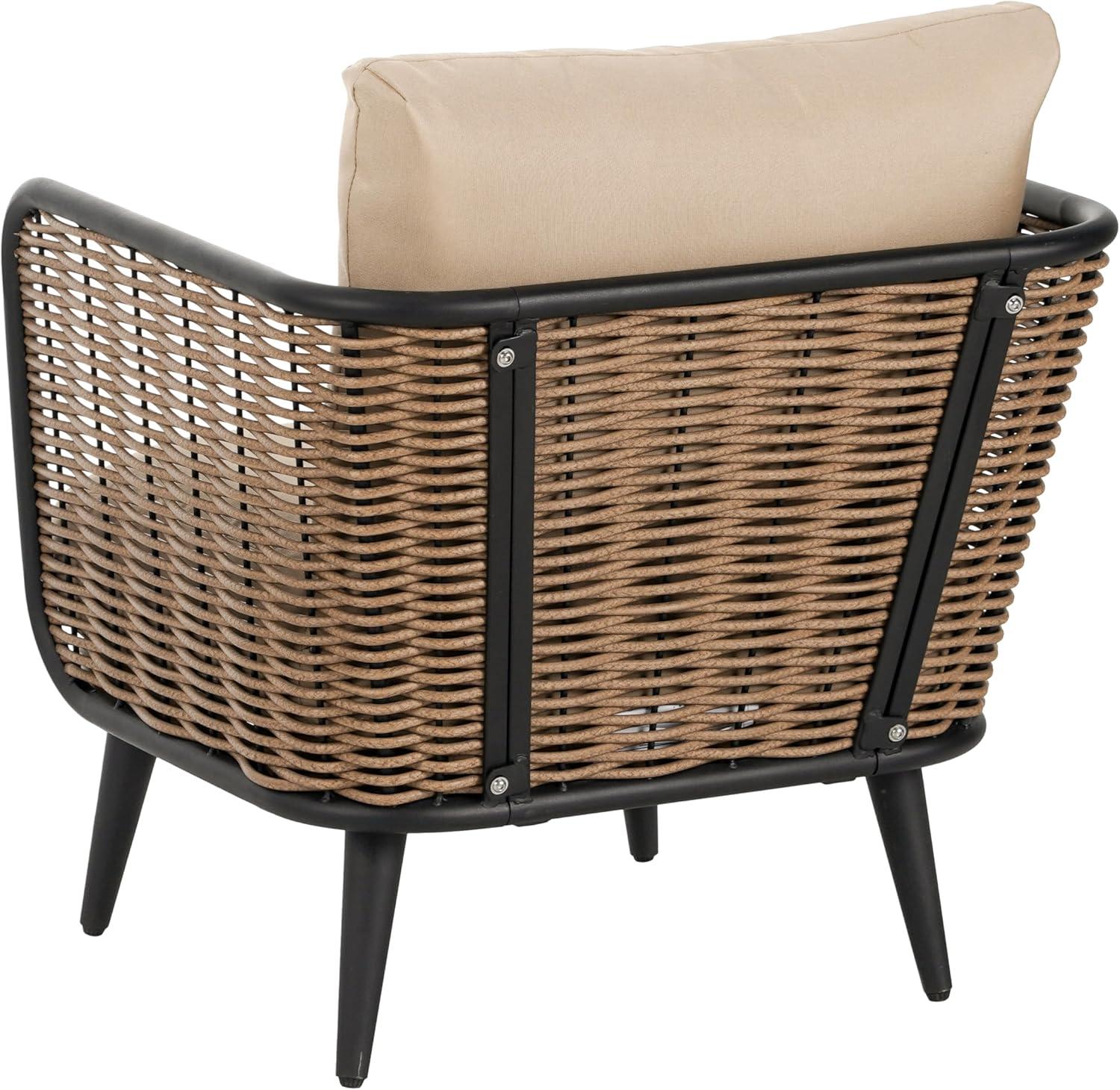 image:imageChristopher Knight Home Tobin Patio Wicker Accent Chair WaterResistant CushionOutdoor Lounge ChairWoven Faux Rattan BackrestampArmrestSturdy Metal Frame GardenBackyard ArmchairBrownBlackBeige