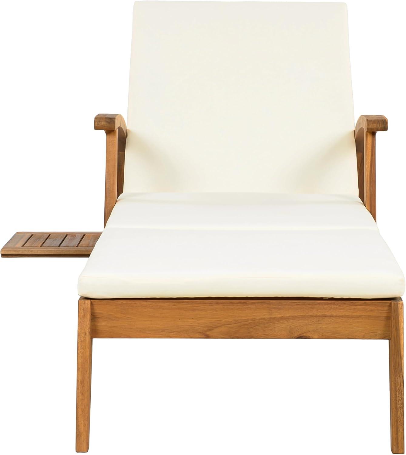 image:imageChristopher Knight Home Wilky Acacia Wood Chaise Lounge Chair Outdoor with Armrest Wooden Patio Outdoor Chaise Lounge with Wheels and Cushions Adjustable Backrest Single Lounge Sofa CreamTeak