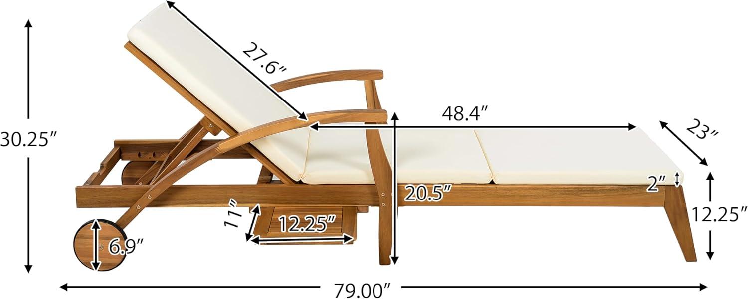 image:imageChristopher Knight Home Wilky Acacia Wood Chaise Lounge Chair Outdoor with Armrest Wooden Patio Outdoor Chaise Lounge with Wheels and Cushions Adjustable Backrest Single Lounge Sofa CreamTeak