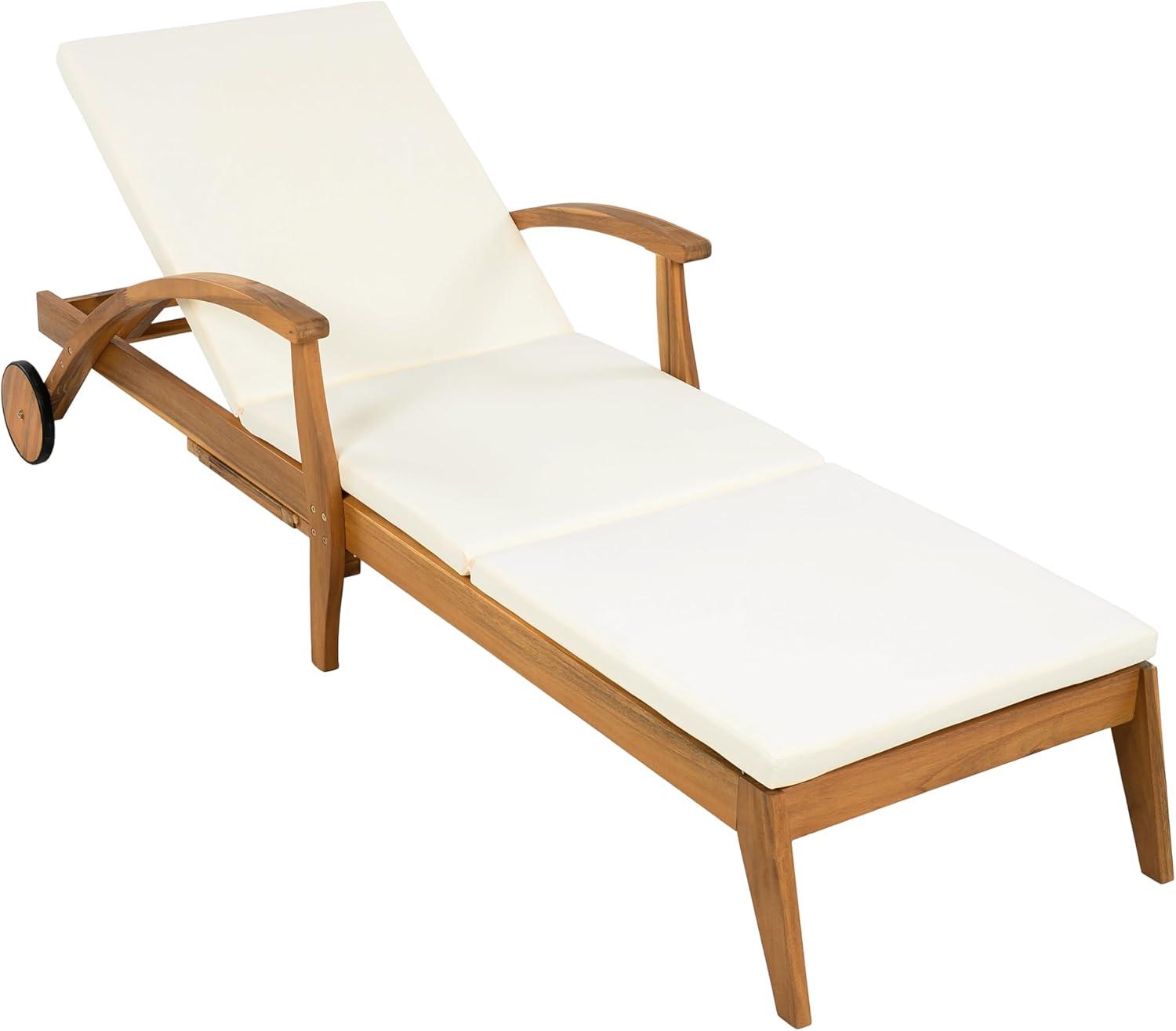 image:imageChristopher Knight Home Wilky Acacia Wood Chaise Lounge Chair Outdoor with Armrest Wooden Patio Outdoor Chaise Lounge with Wheels and Cushions Adjustable Backrest Single Lounge Sofa CreamTeak