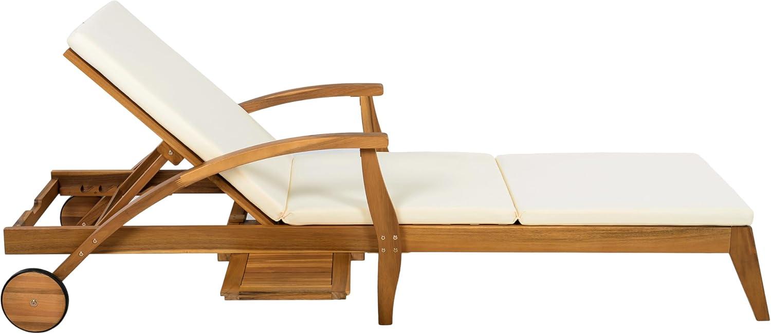 image:imageChristopher Knight Home Wilky Acacia Wood Chaise Lounge Chair Outdoor with Armrest Wooden Patio Outdoor Chaise Lounge with Wheels and Cushions Adjustable Backrest Single Lounge Sofa CreamTeak