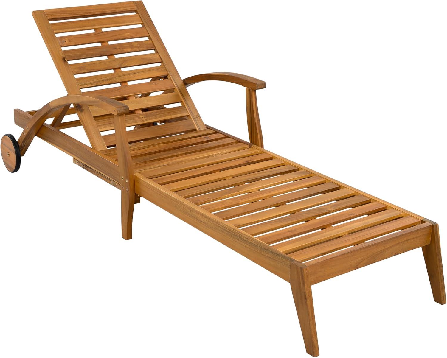 image:imageChristopher Knight Home Wilky Acacia Wood Chaise Lounge Chair Outdoor with Armrest Wooden Patio Outdoor Chaise Lounge with Wheels and Cushions Adjustable Backrest Single Lounge Sofa CreamTeak