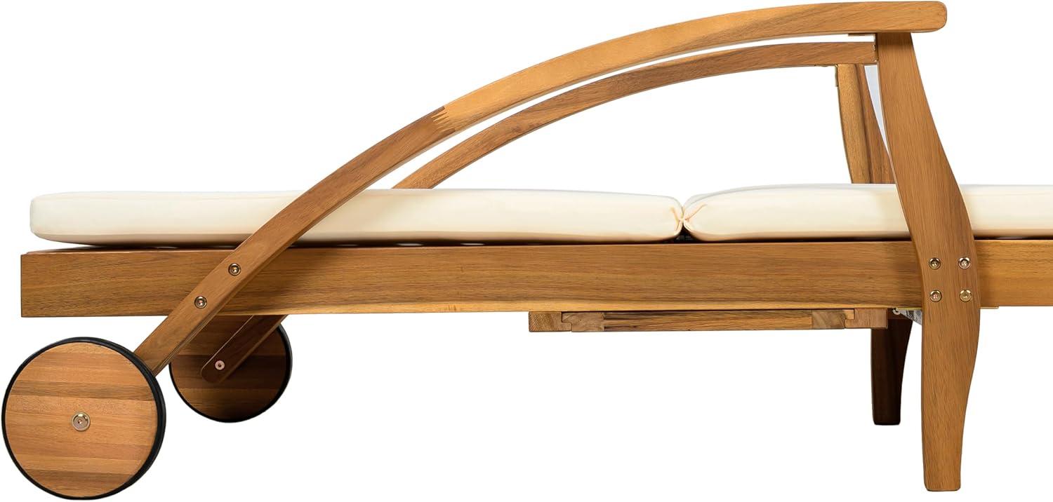 image:imageChristopher Knight Home Wilky Acacia Wood Chaise Lounge Chair Outdoor with Armrest Wooden Patio Outdoor Chaise Lounge with Wheels and Cushions Adjustable Backrest Single Lounge Sofa CreamTeak