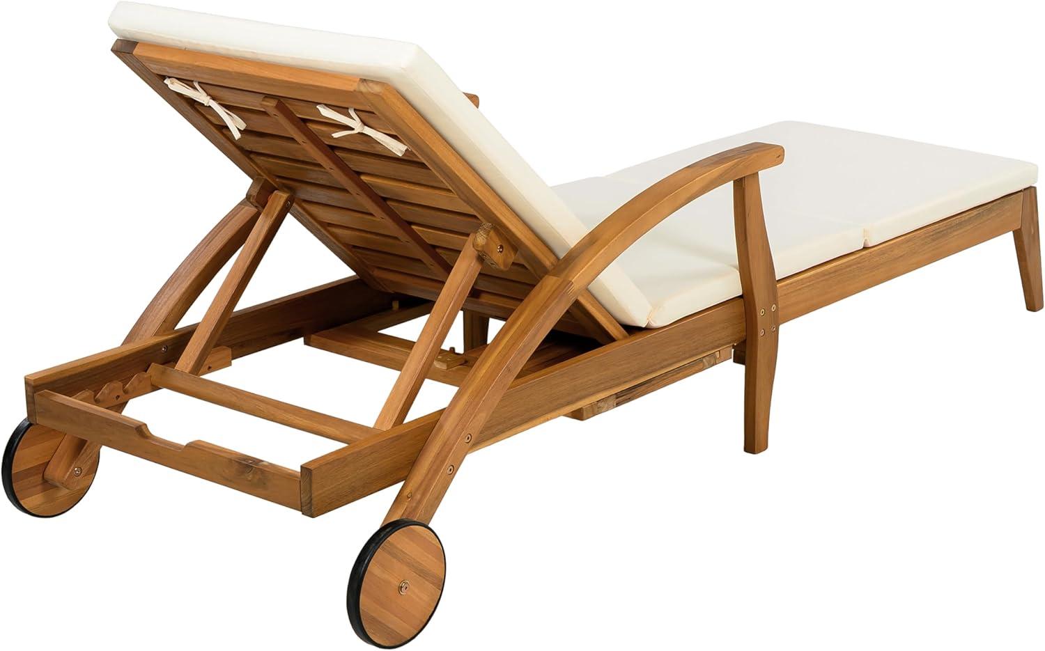 image:imageChristopher Knight Home Wilky Acacia Wood Chaise Lounge Chair Outdoor with Armrest Wooden Patio Outdoor Chaise Lounge with Wheels and Cushions Adjustable Backrest Single Lounge Sofa CreamTeak