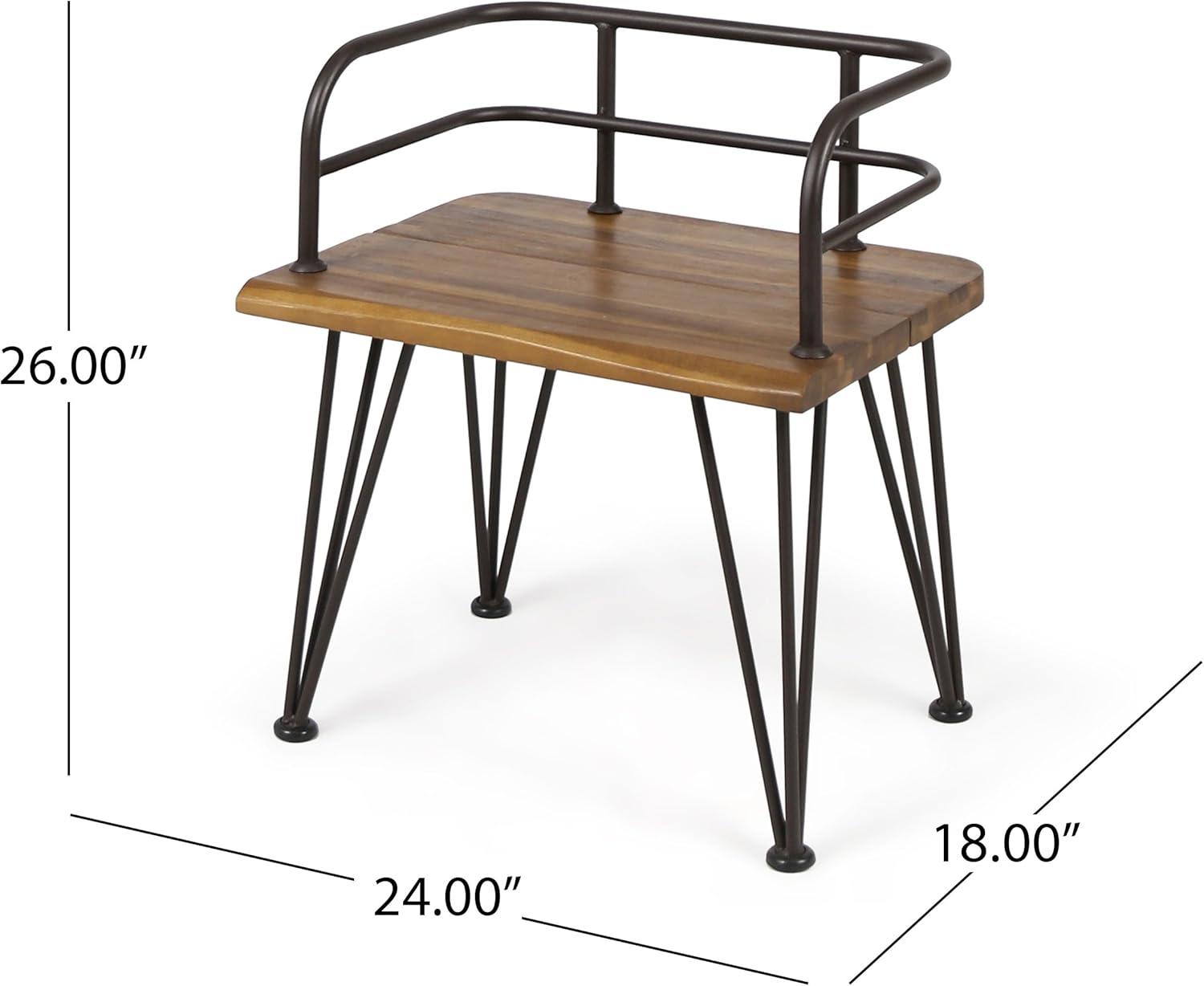 image:imageChristopher Knight Home Zion Outdoor Industrial Acacia Wood Chairs with Iron Frame 2Pcs Set Teak Finish Rustic Metal