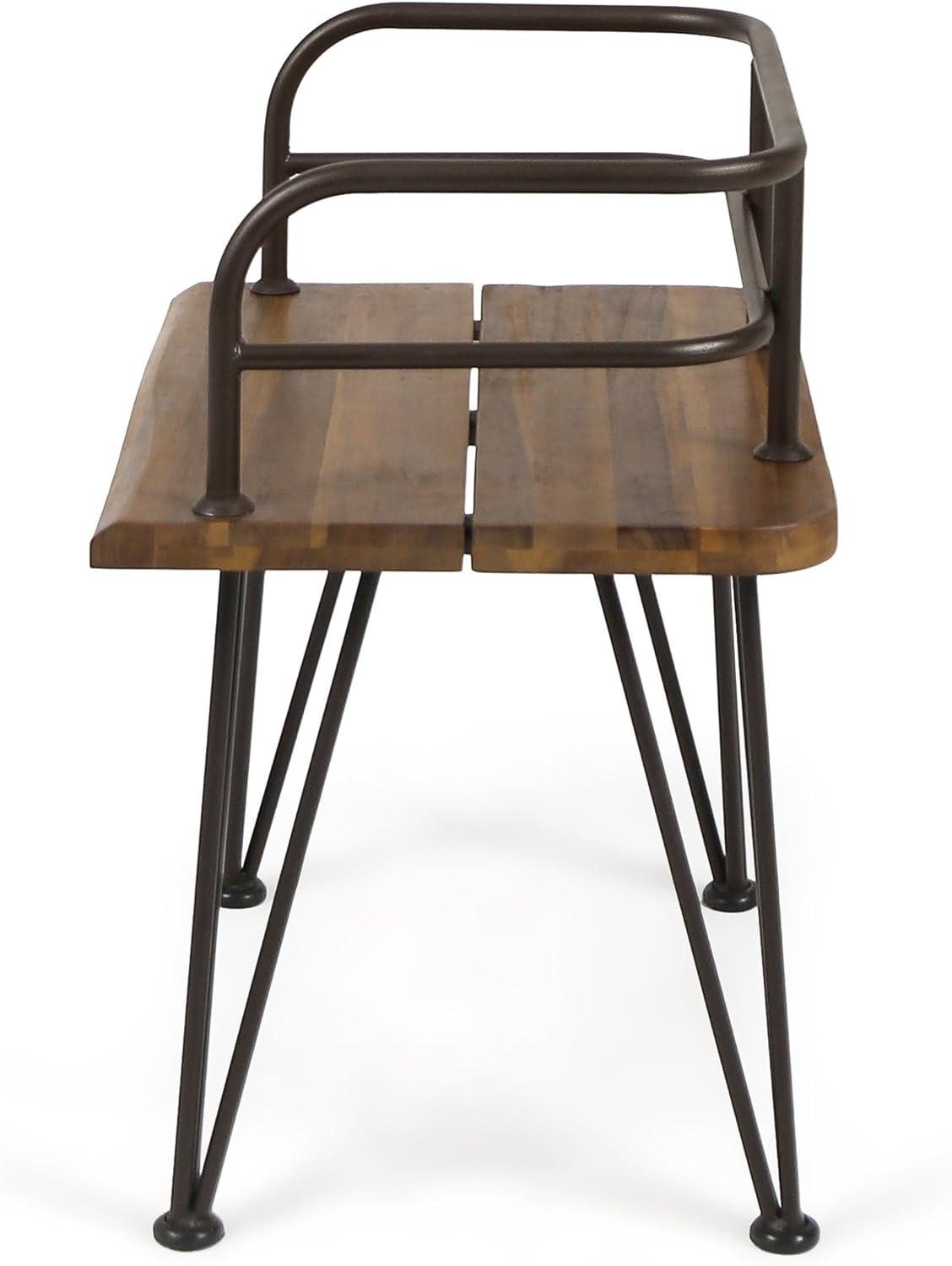 image:imageChristopher Knight Home Zion Outdoor Industrial Acacia Wood Chairs with Iron Frame 2Pcs Set Teak Finish Rustic Metal