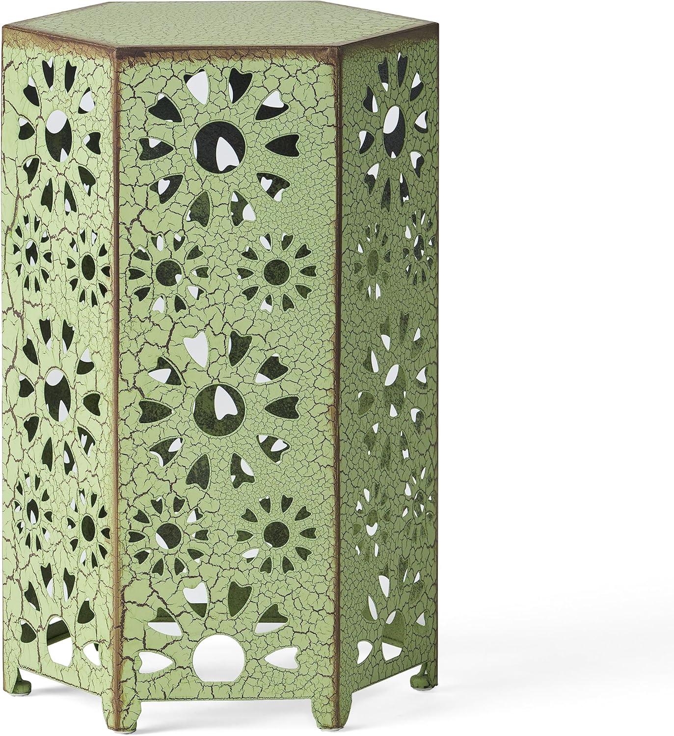 image:imageGDFStudio Elliot Outdoor 12 Inch and 14 Inch Sunburst Iron Side Table Set Crackle Green 301960Crackle Green