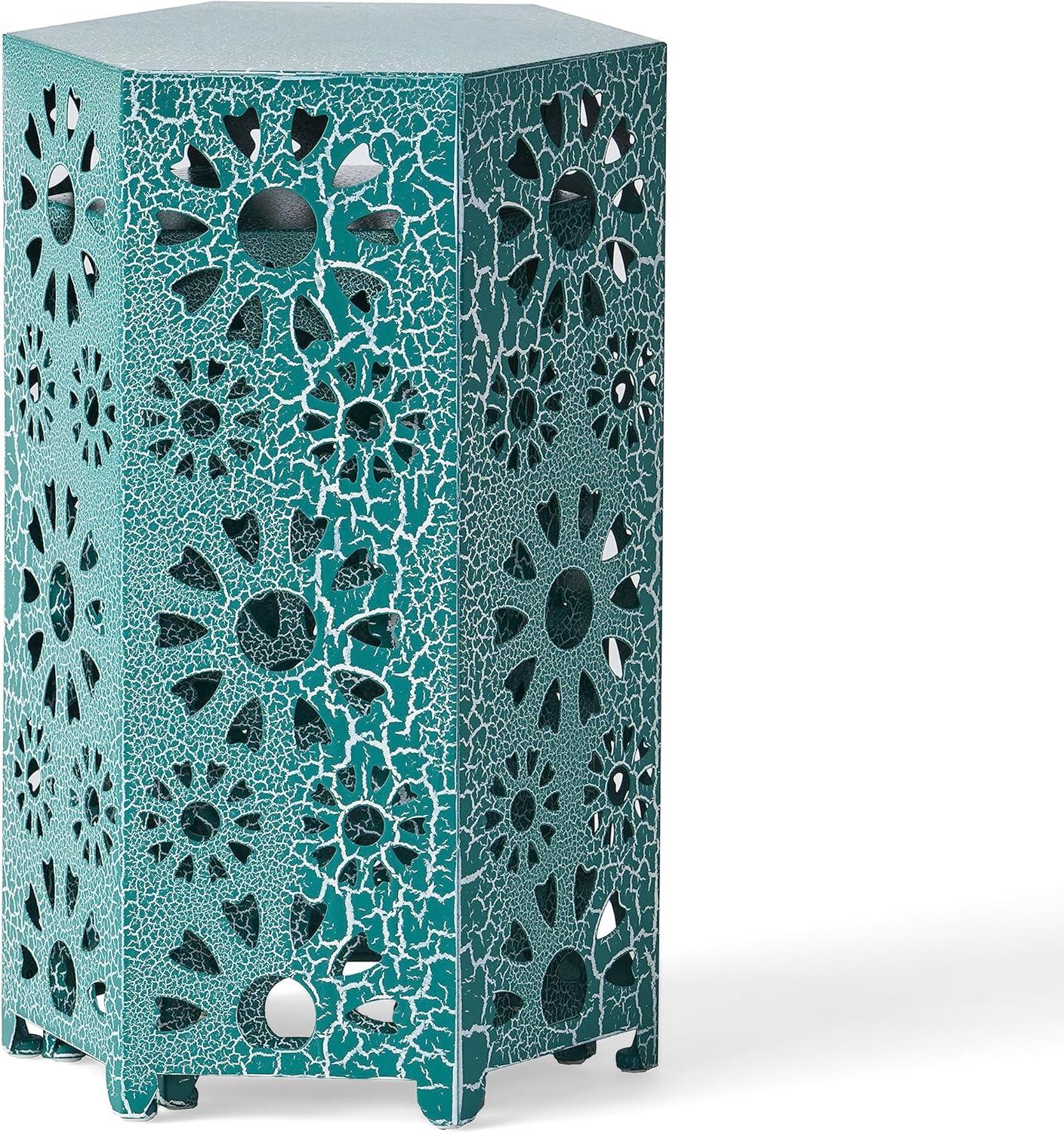 image:imageGDFStudio Elliot Outdoor 12 Inch and 14 Inch Sunburst Iron Side Table Set Crackle Green 301960Crackle Teal