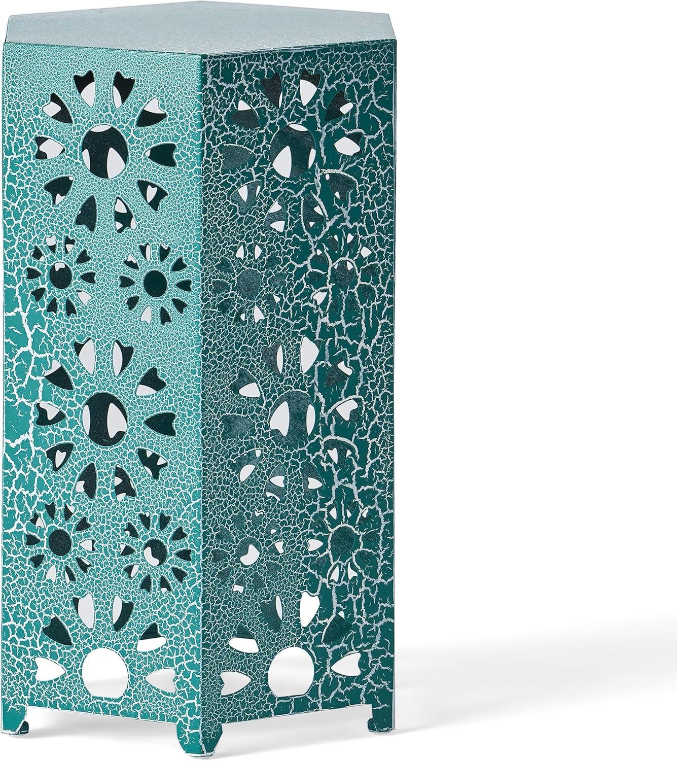 image:imageGDFStudio Elliot Outdoor 12 Inch and 14 Inch Sunburst Iron Side Table Set Crackle Green 301960Crackle Teal