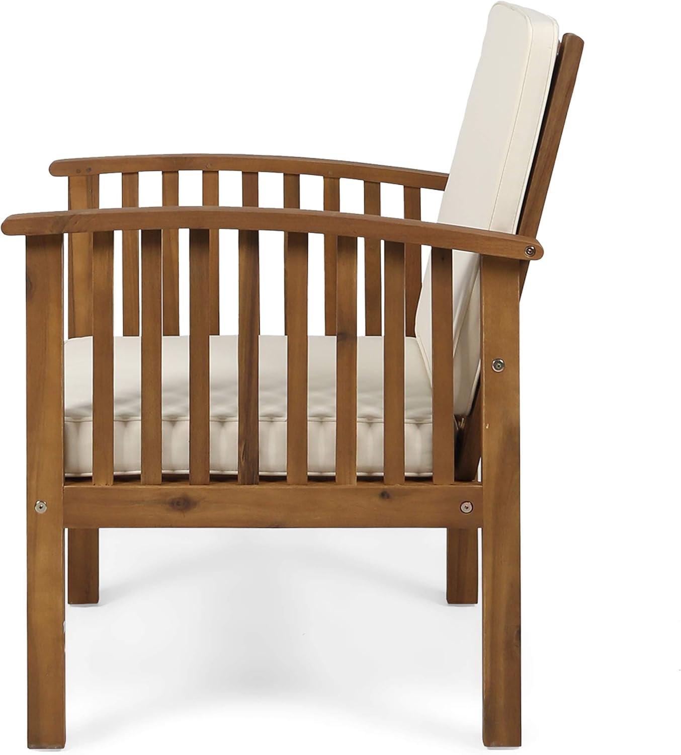 image:imageGreat Deal Furniture Ray Acacia Outdoor Acacia Wood Club Chairs Brown Patina and Cream Set of 2 306223Brown Patina Finish Cream