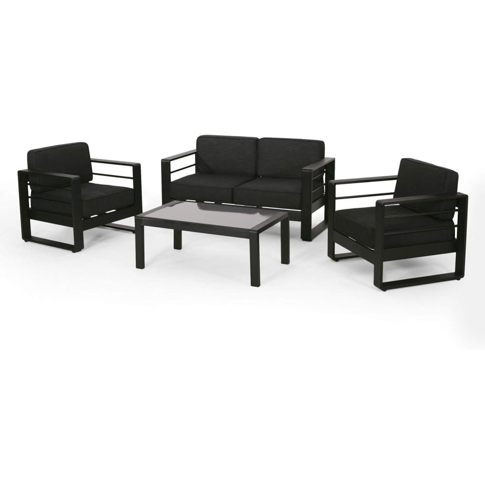 image:imageCheney Bay Outdoor Aluminum 4 Seater Chat Set Black and Gray