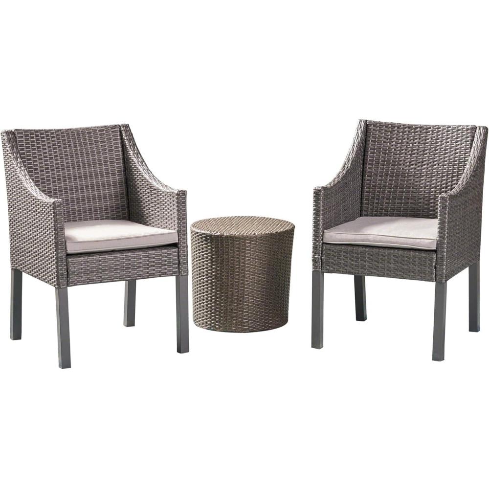 image:imageChristopher Knight Home 304748 Sims Outdoor 3 Piece Wicker Chat Set Grey with Silver Cushions 2400 D x 2300 W x 3350 H